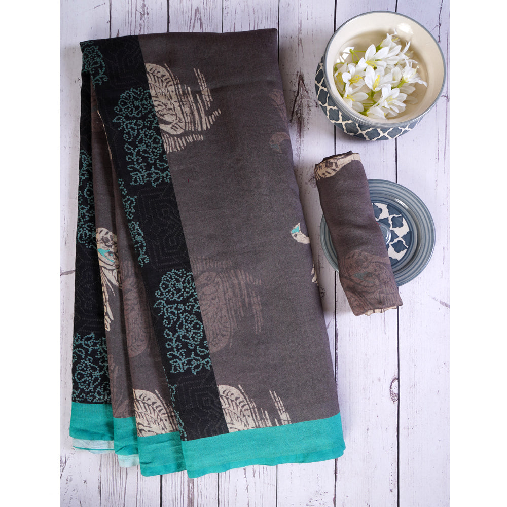 Multi Color Digital Printed Bandhani Pattern Pure Chanderi Saree With Blouse Piece