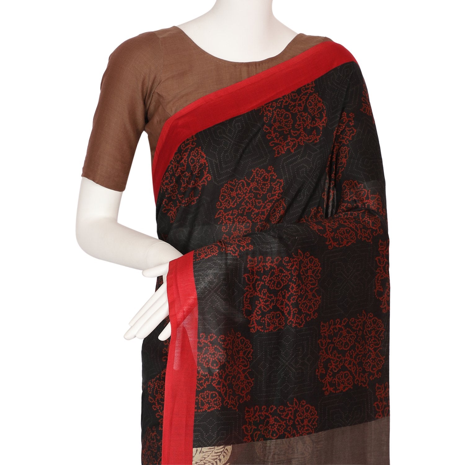 Black Color Digital Printed Pure Chanderi Saree With Blouse Piece