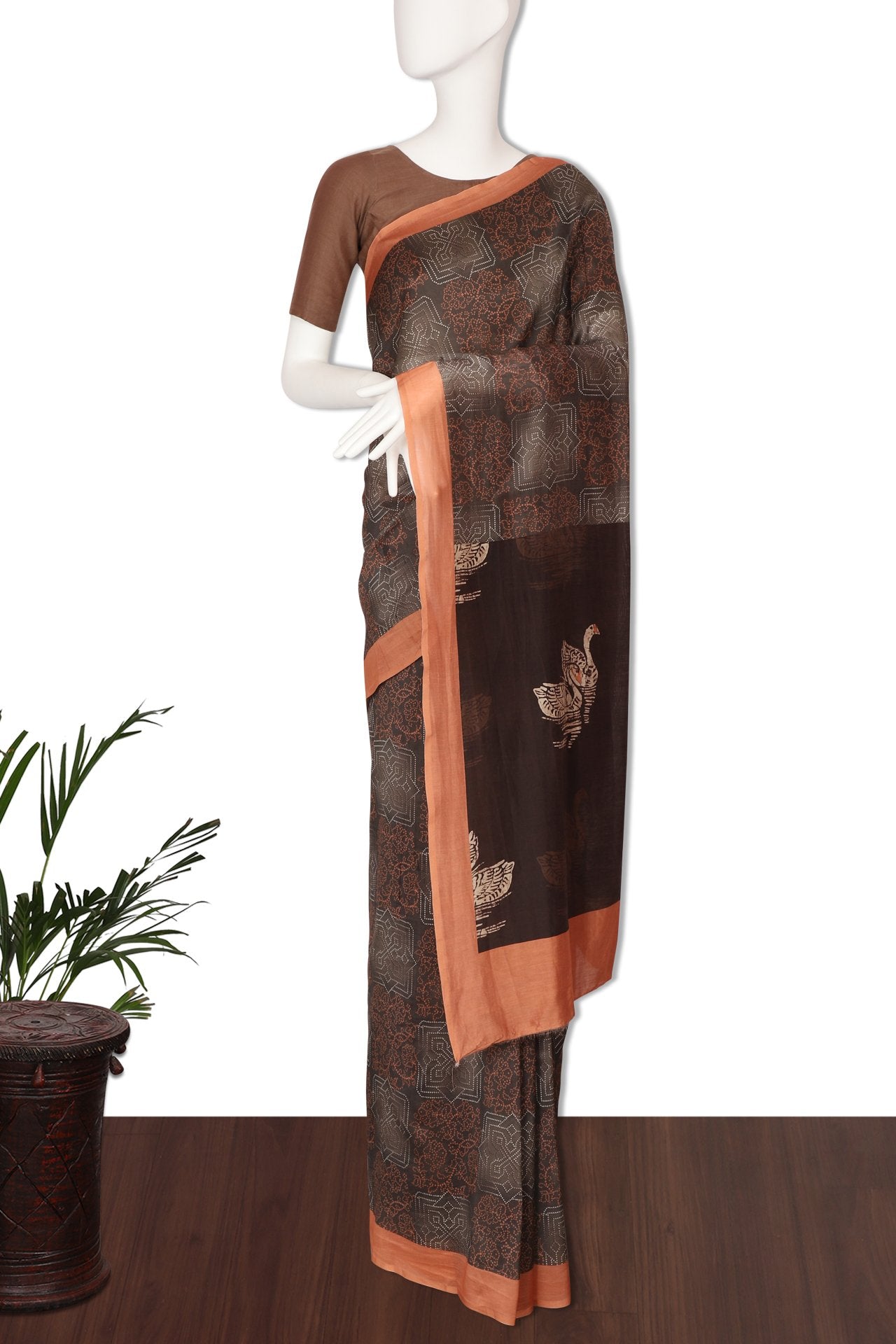 Multi Color Digital Printed Pure Chanderi Saree With Blouse Piece