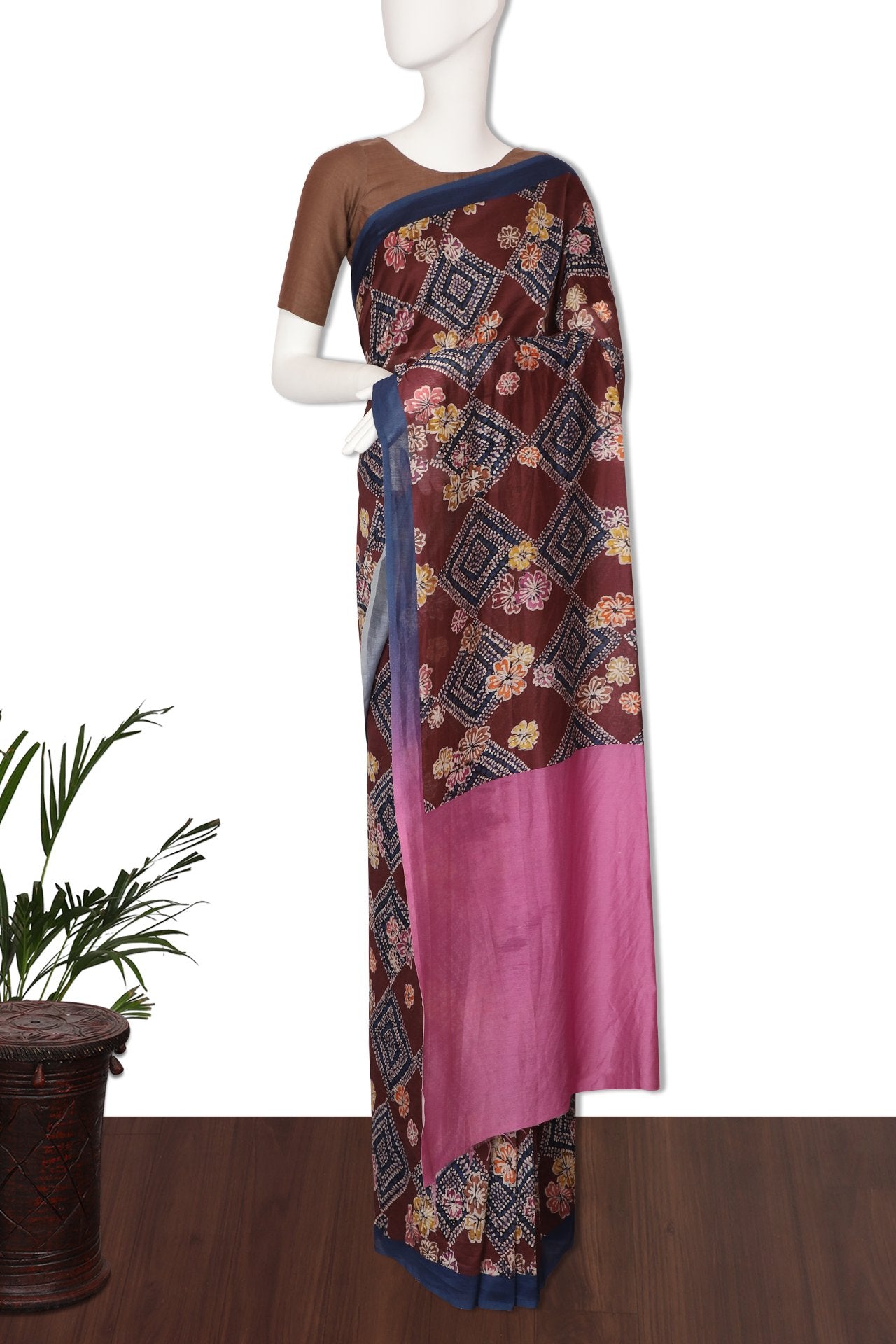 Multi Color Digital Printed Pure Chanderi Saree With Blouse Piece