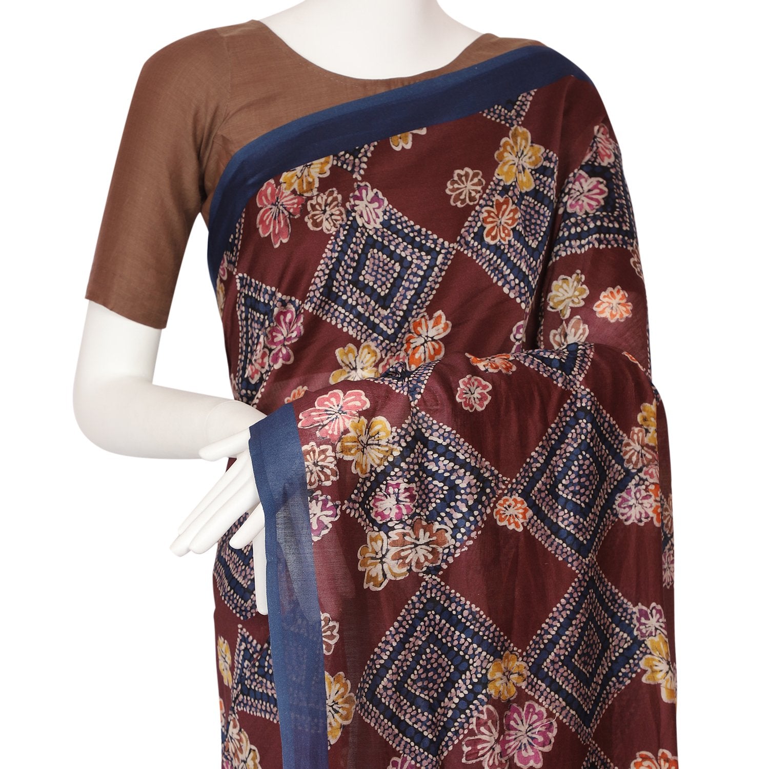 Multi Color Digital Printed Pure Chanderi Saree With Blouse Piece