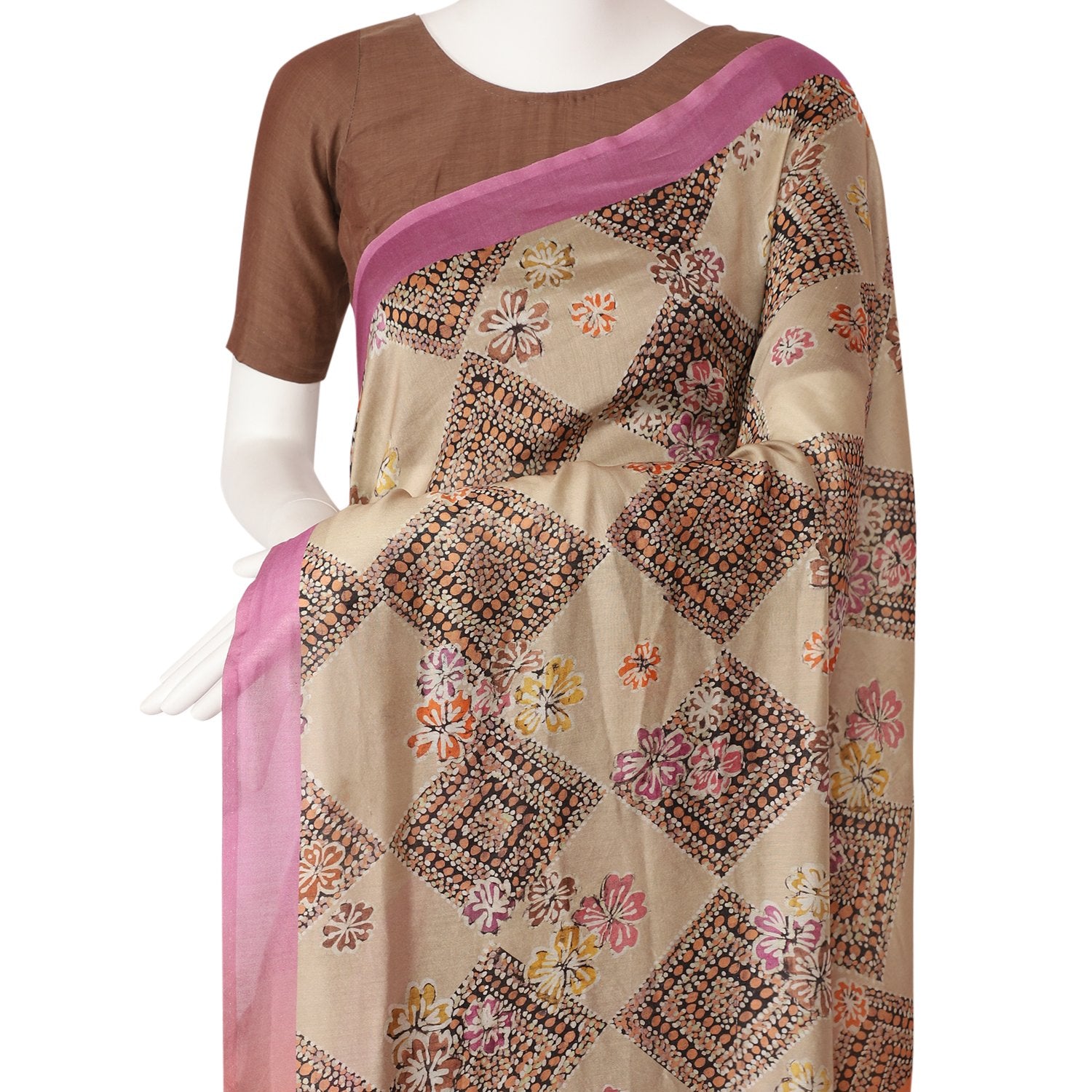 Multi Color Digital Printed Pure Chanderi Saree With Blouse Piece