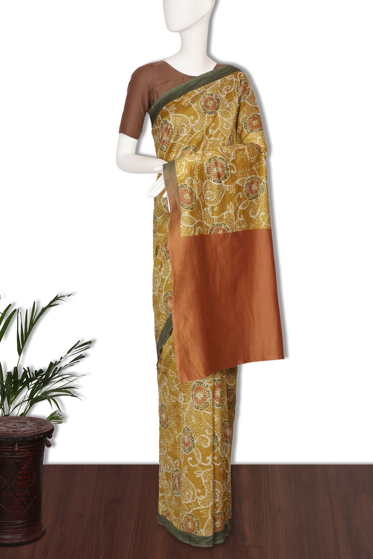 Yellow Color Digital Printed Pure Chanderi Saree With Blouse Piece