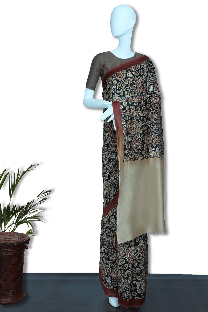 Multi Color Digital Printed Pure Chanderi Saree With Blouse Piece