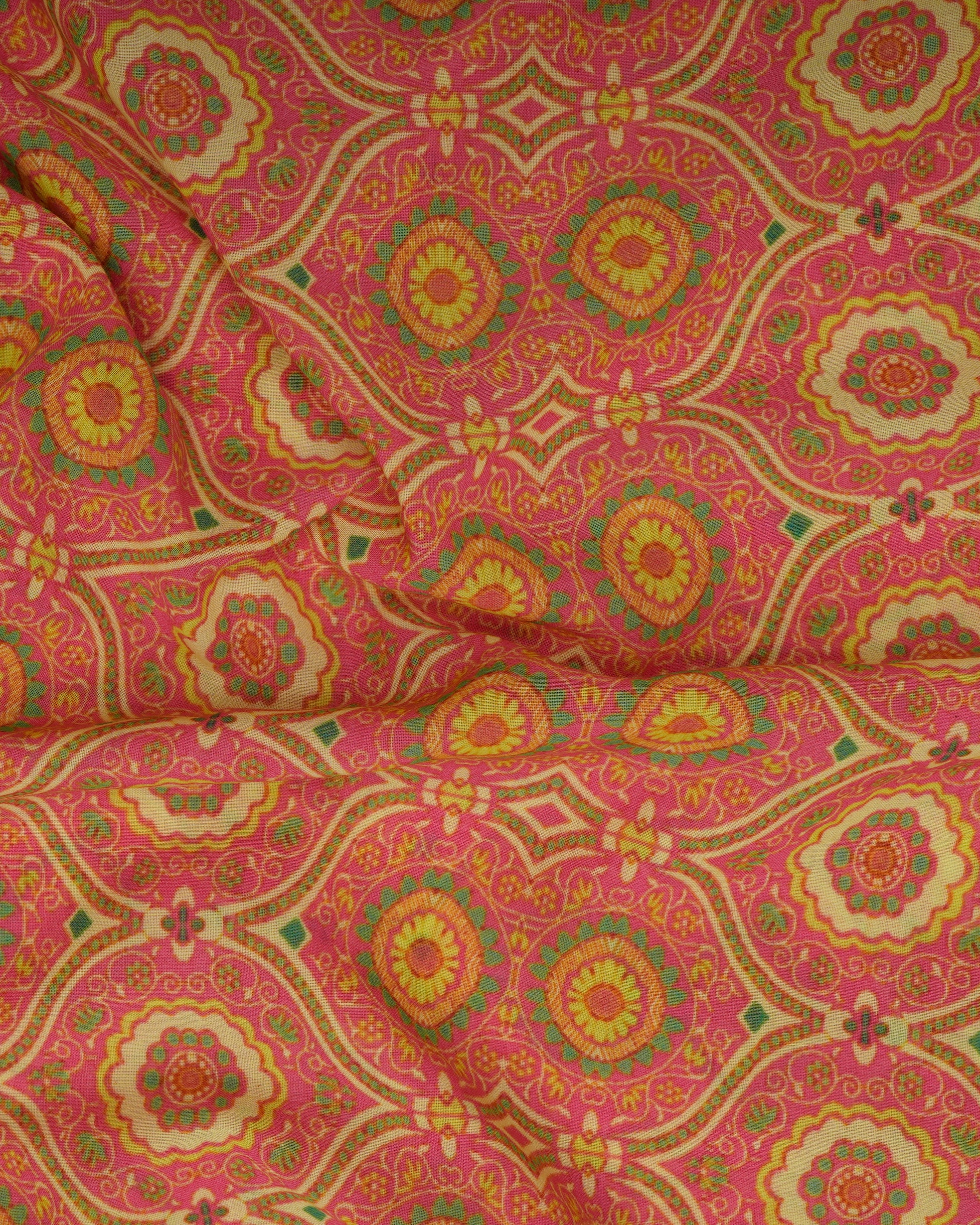 Pink Color Printed Cotton Silk Stole with Tassels