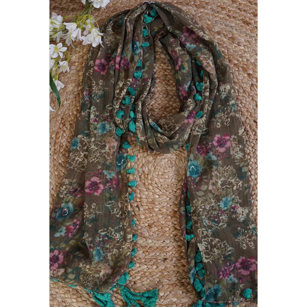 Multi Color Printed Cotton Silk Stole with Tassels