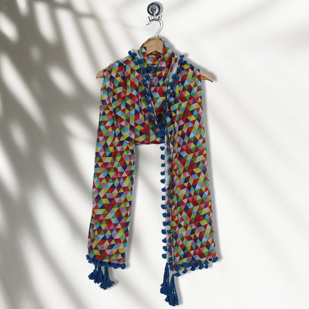 Multi Color Printed Linen Stole with Tassels