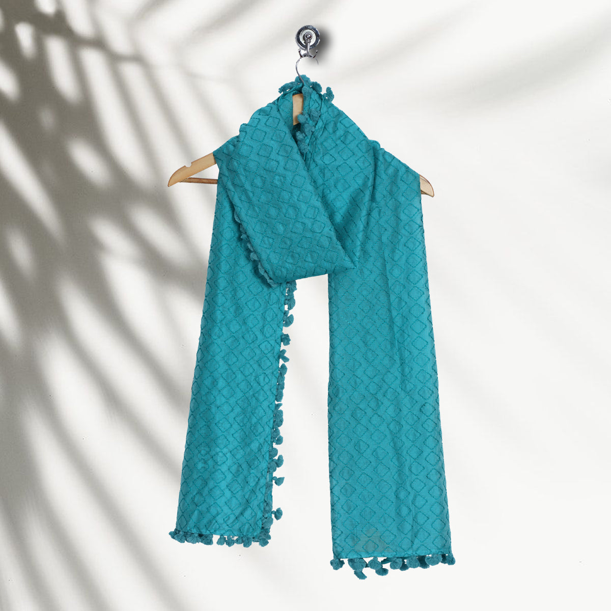 Blue Color Embroidered Pure Chanderi Stole