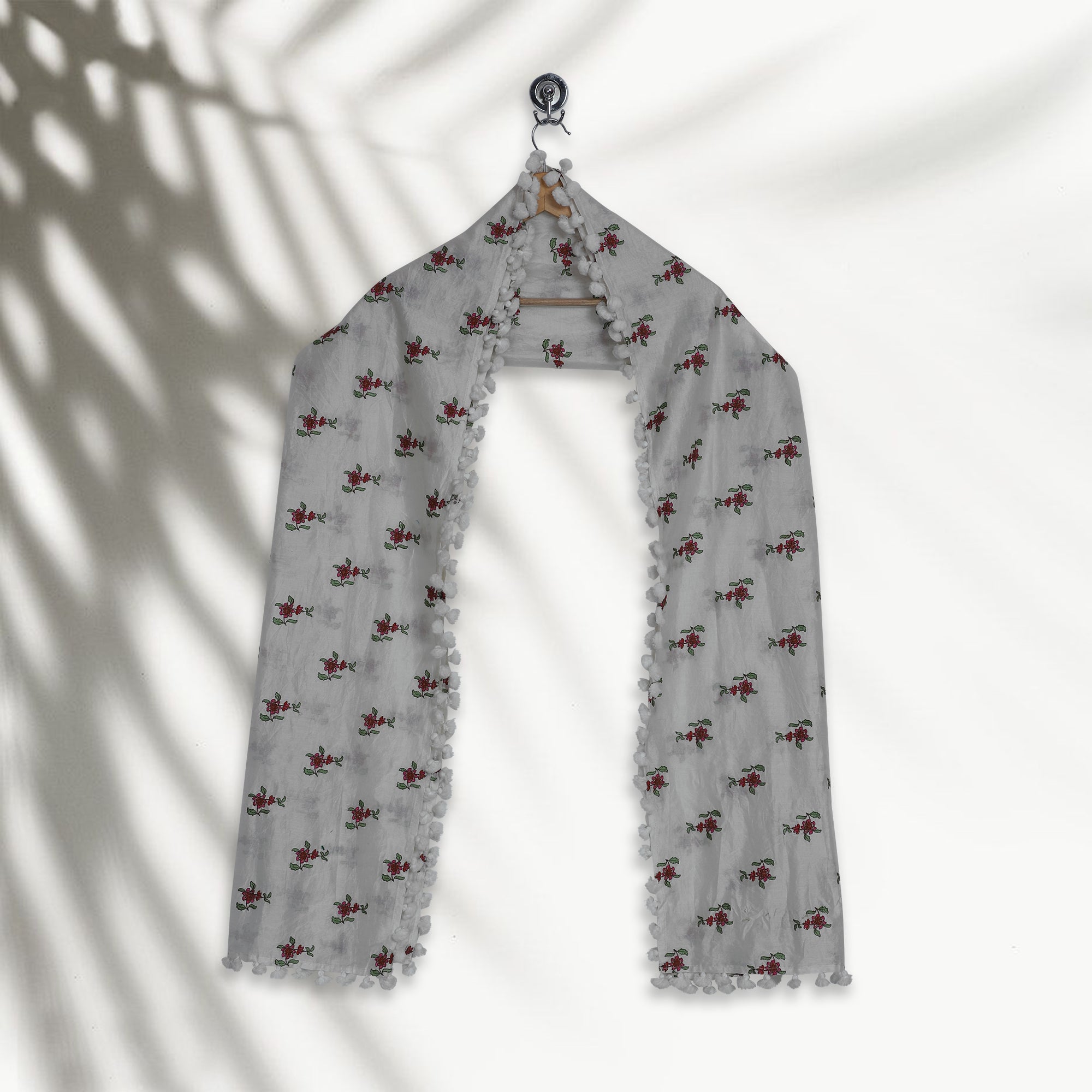 White-Pink Color Woven Chanderi Booti Stole