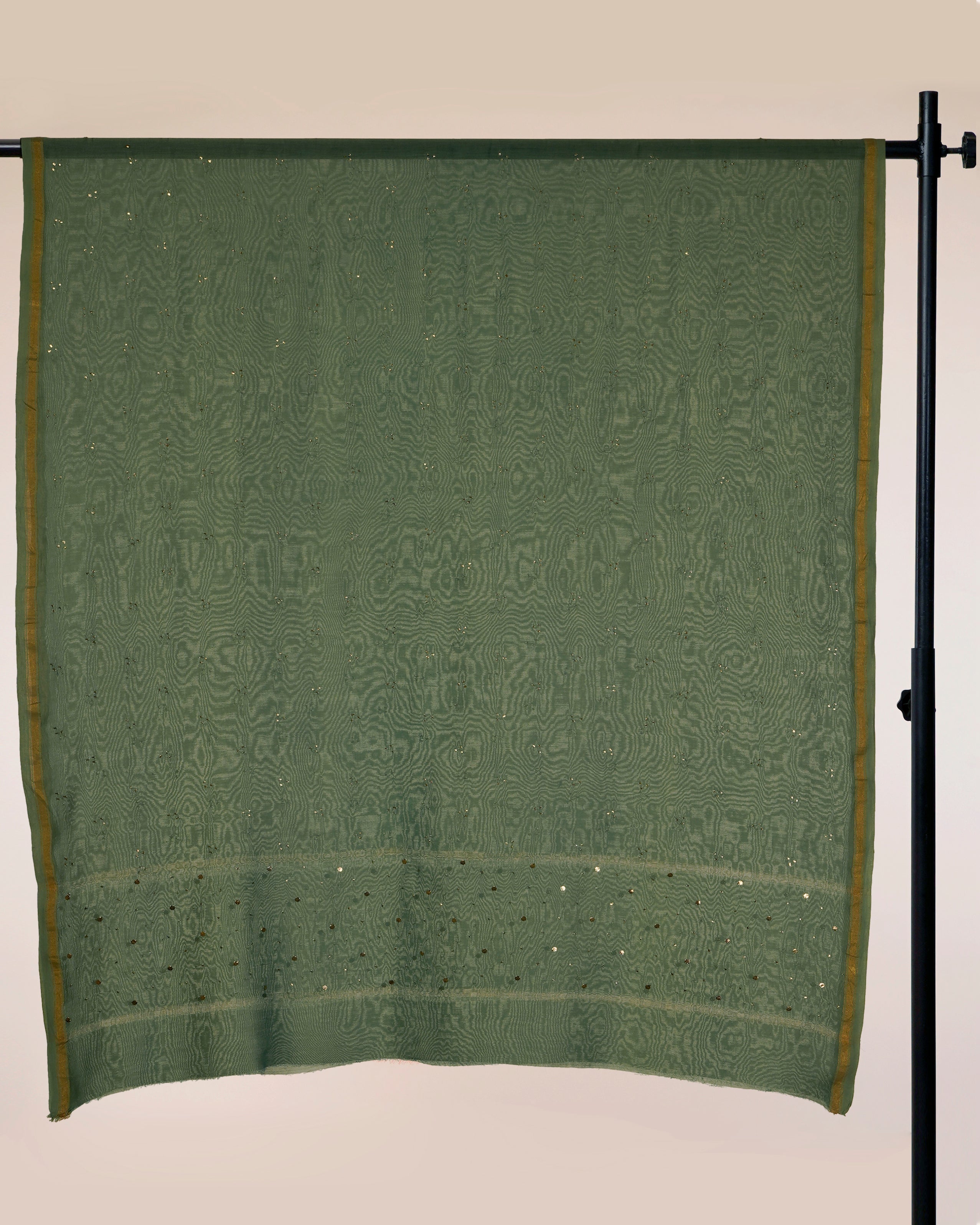 Green Color Handcrafted Mukaish Work Pure Chanderi Dupatta With Zari Border