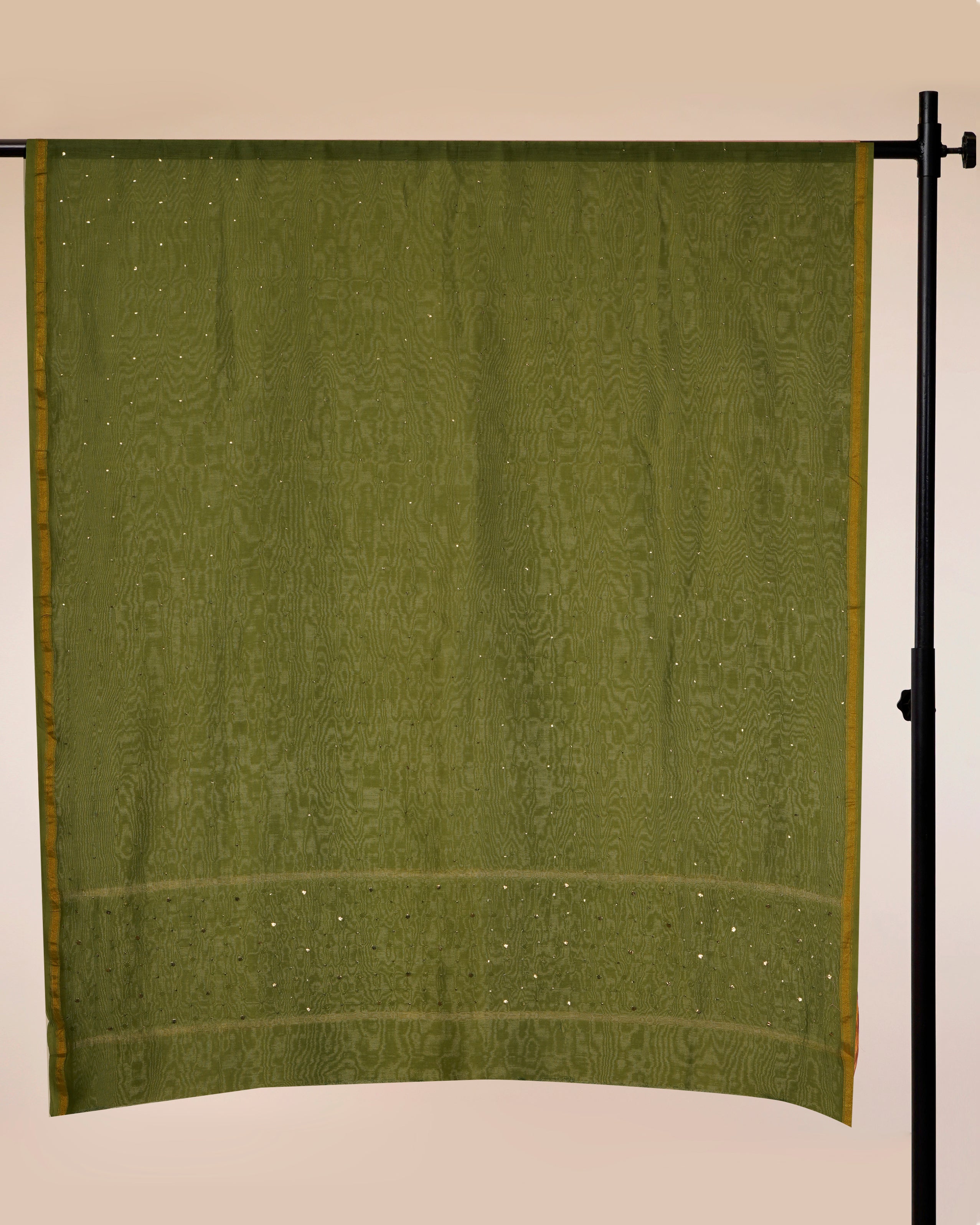 Green Color Handcrafted Mukaish Work Pure Chanderi Dupatta With Zari Border