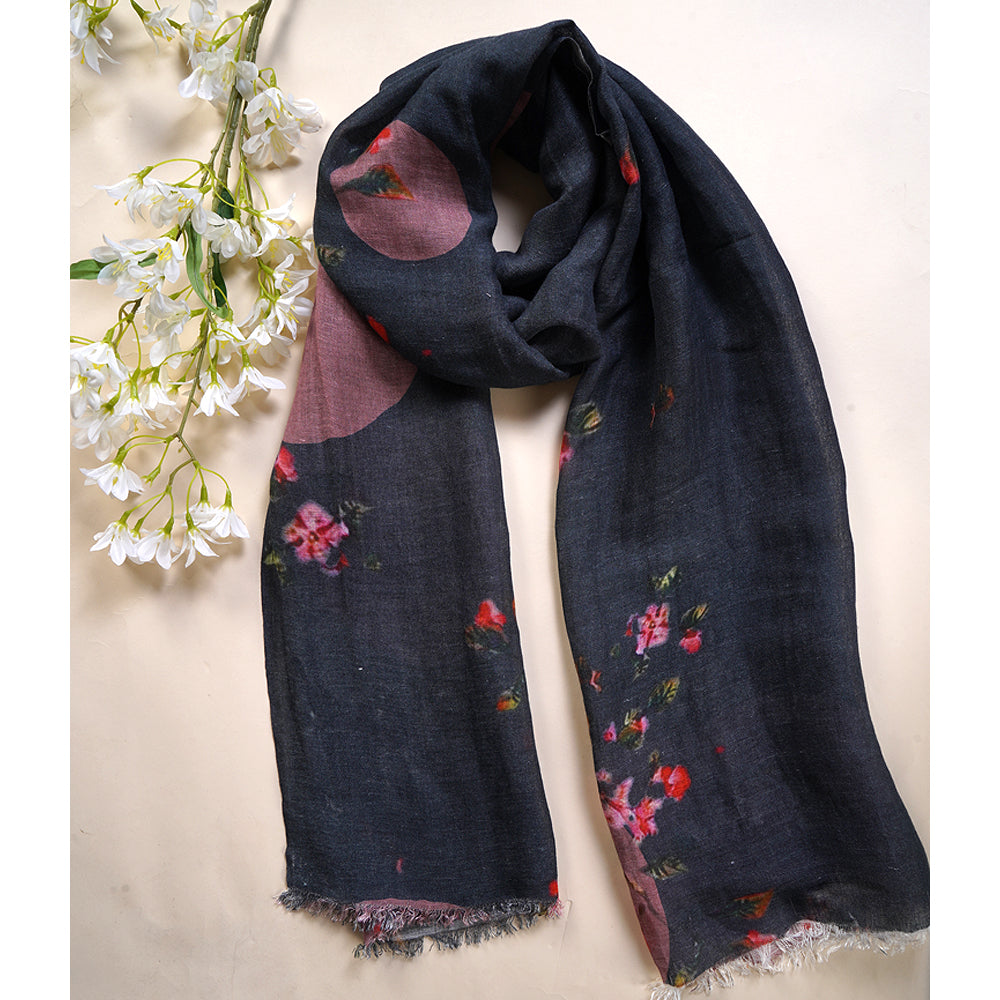 Grey Color Printed Viscose Modal Stole
