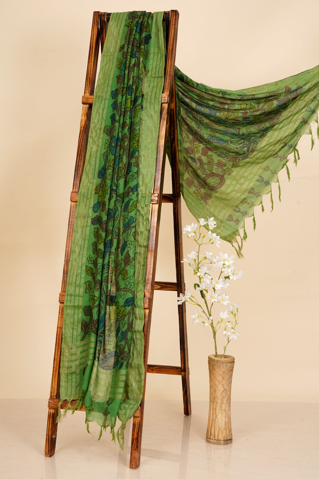 Green Color Kalamkari Printed Cotton Dupatta