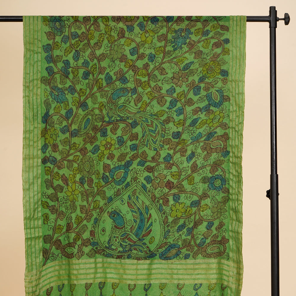 Green Color Kalamkari Printed Cotton Dupatta