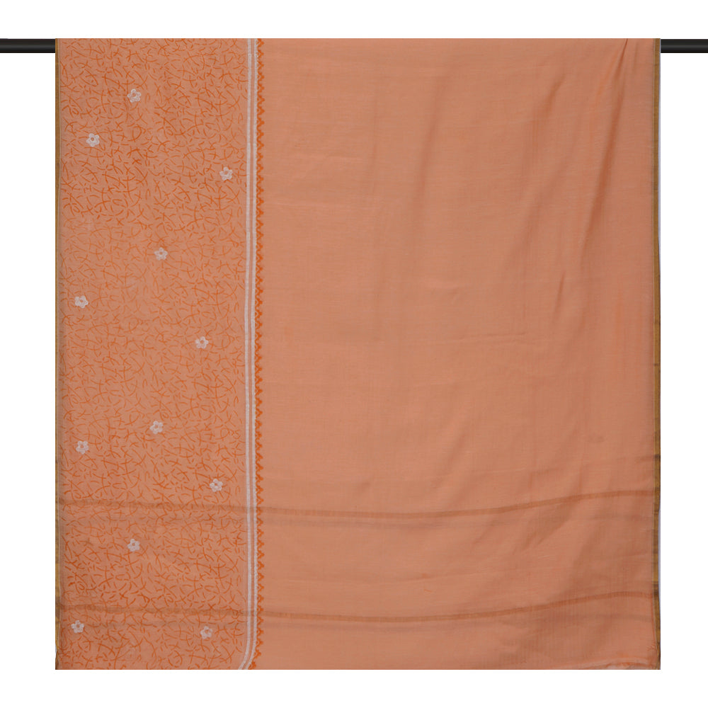 Peach Color Block Printed Pure Chanderi Dupatta with Zari Border