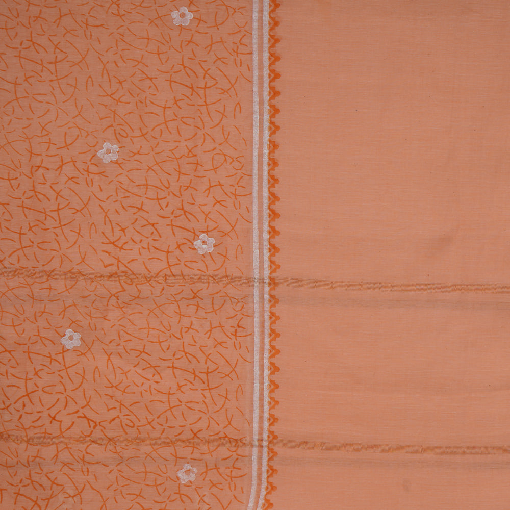 Peach Color Block Printed Pure Chanderi Dupatta with Zari Border