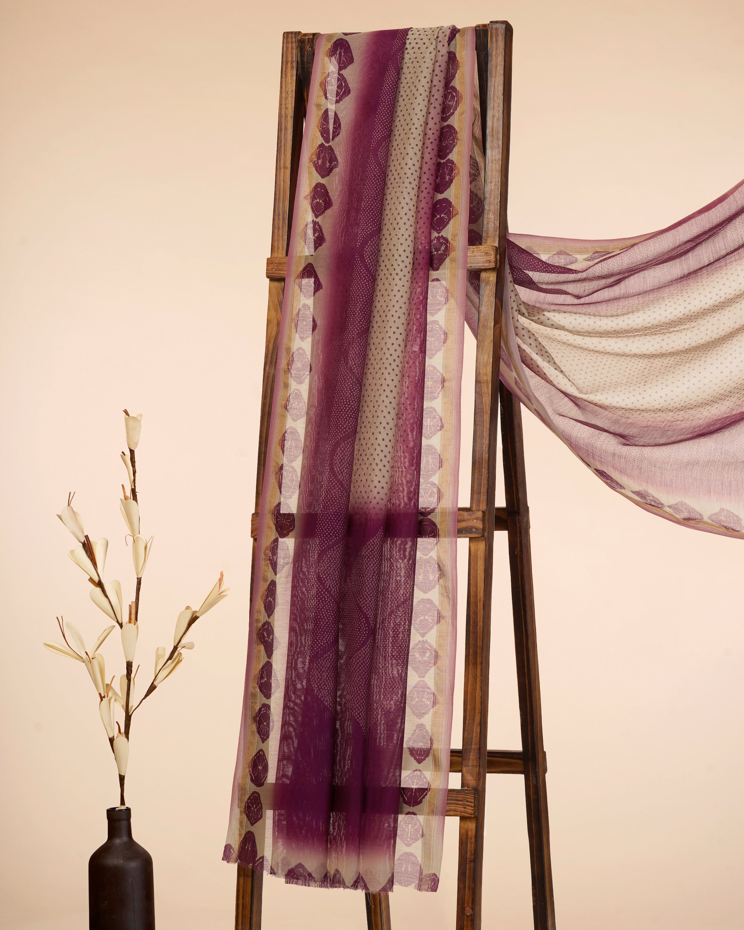 Purple-White Color Digital Printed Pure Chanderi Dupatta