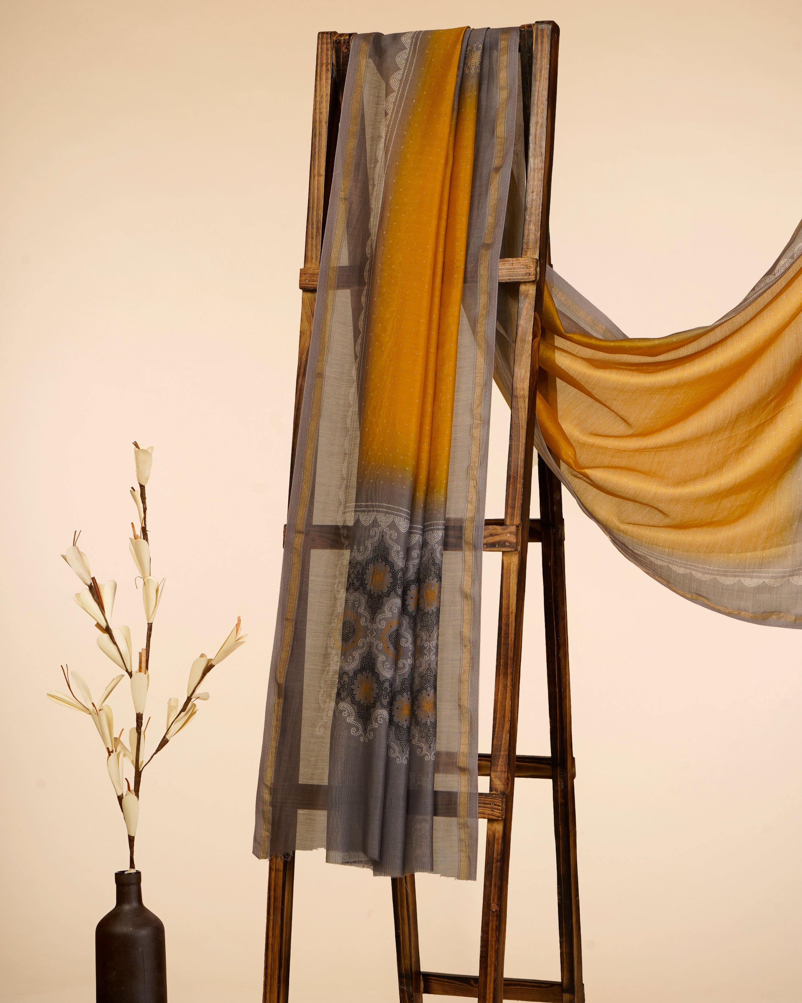 Yellow-Grey Color Digital Printed Pure Chanderi Dupatta