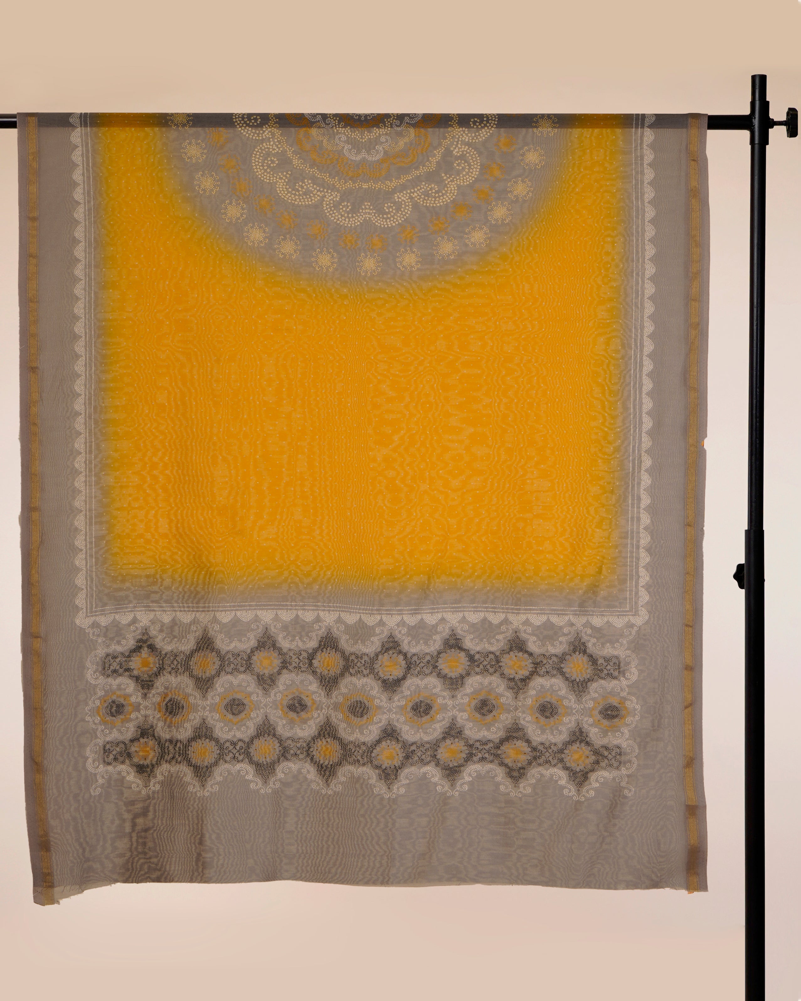 Yellow-Grey Color Digital Printed Pure Chanderi Dupatta