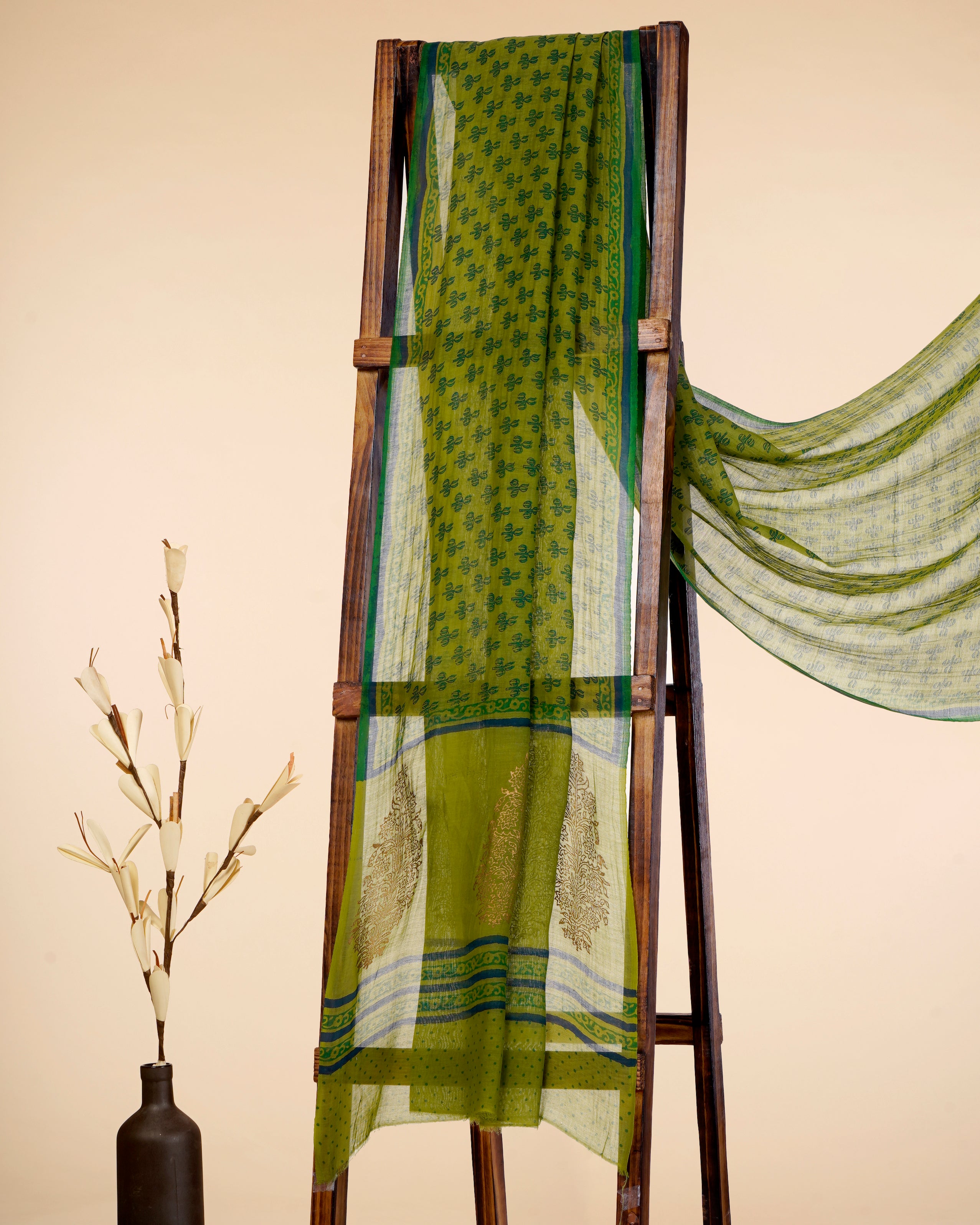 Green Color Printed Pure Chanderi Dupatta