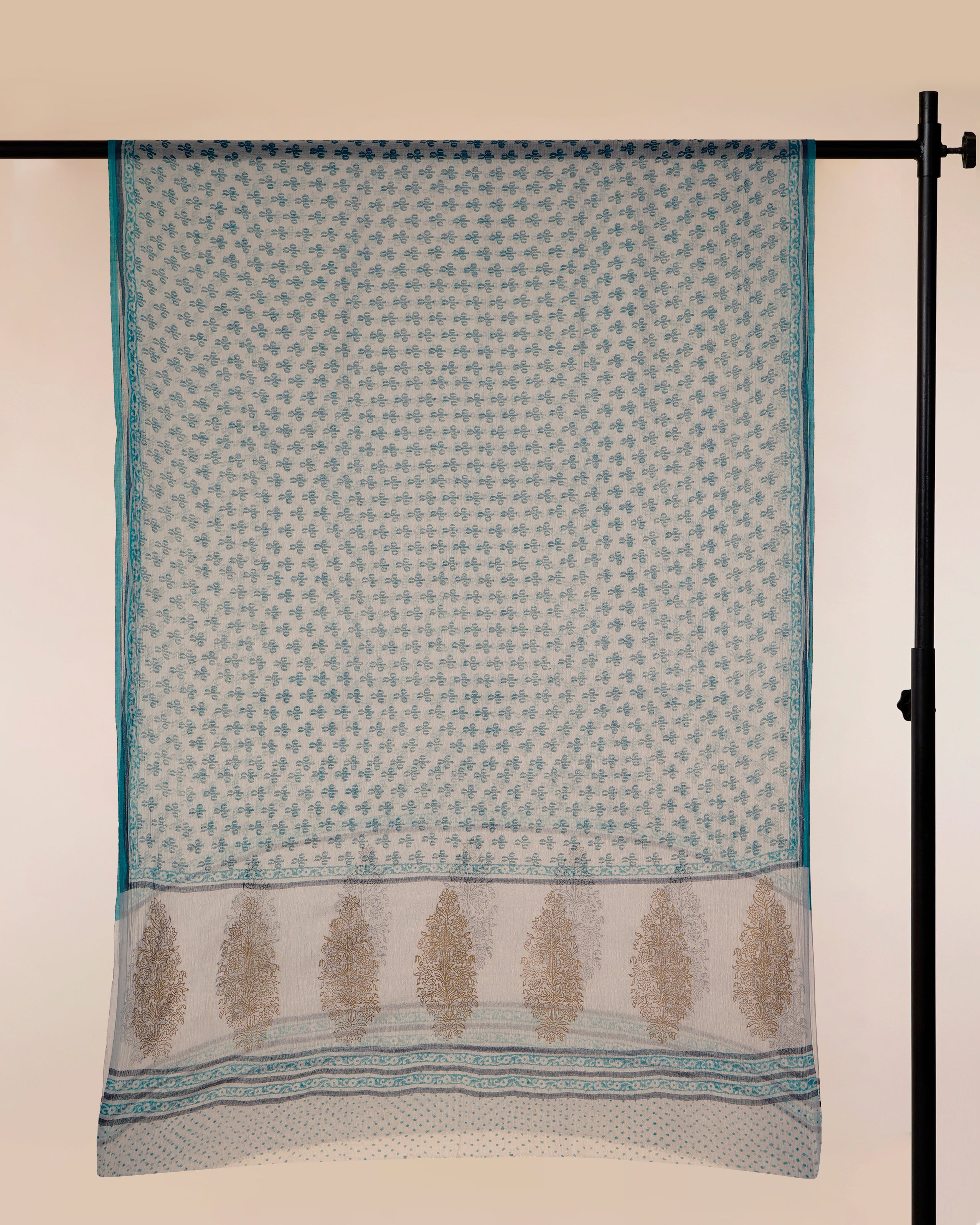 White-Blue Color Digital Printed Pure Chanderi Dupatta