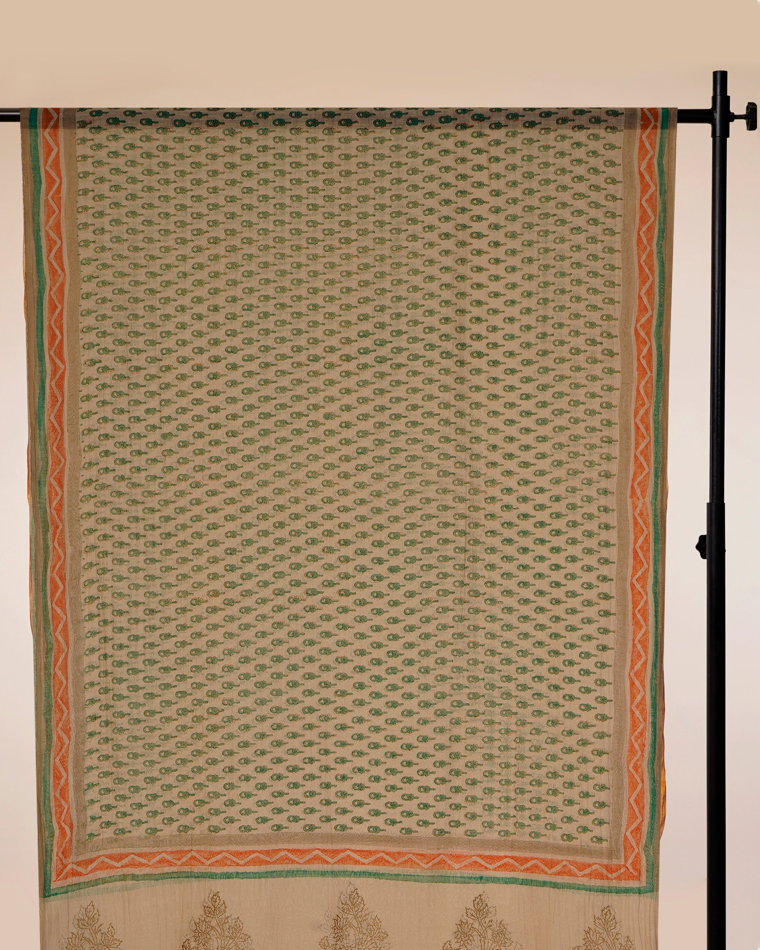 Grey-Green Color Printed Pure Chanderi Dupatta