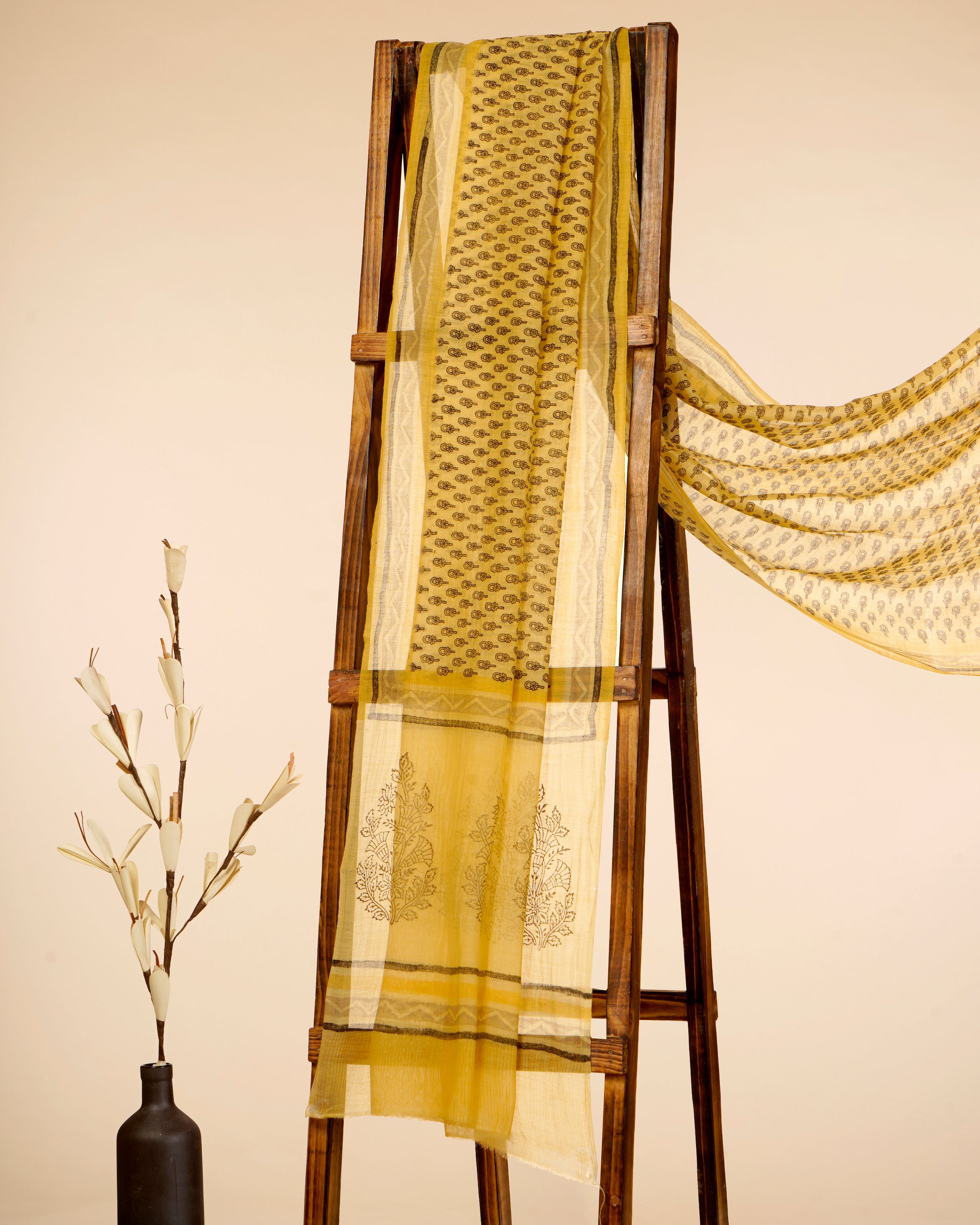 Yellow Color Printed Pure Chanderi Dupatta