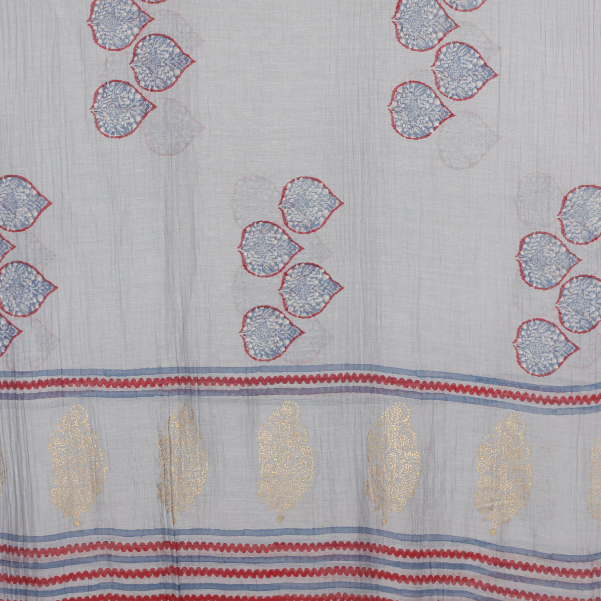 Grey Color Block Printed Pure Chanderi Dupatta
