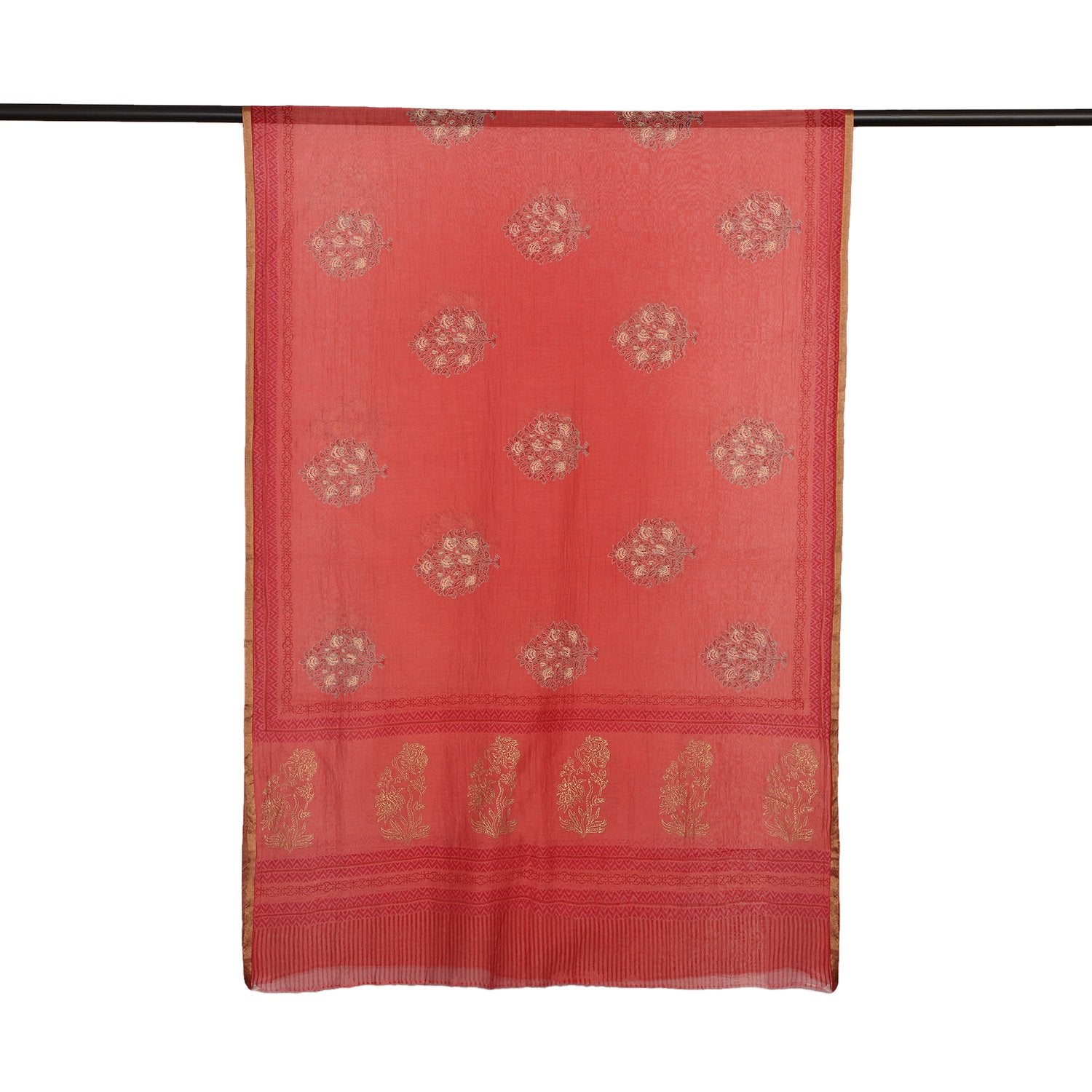 Rust Color Printed Pure Chanderi Dupatta