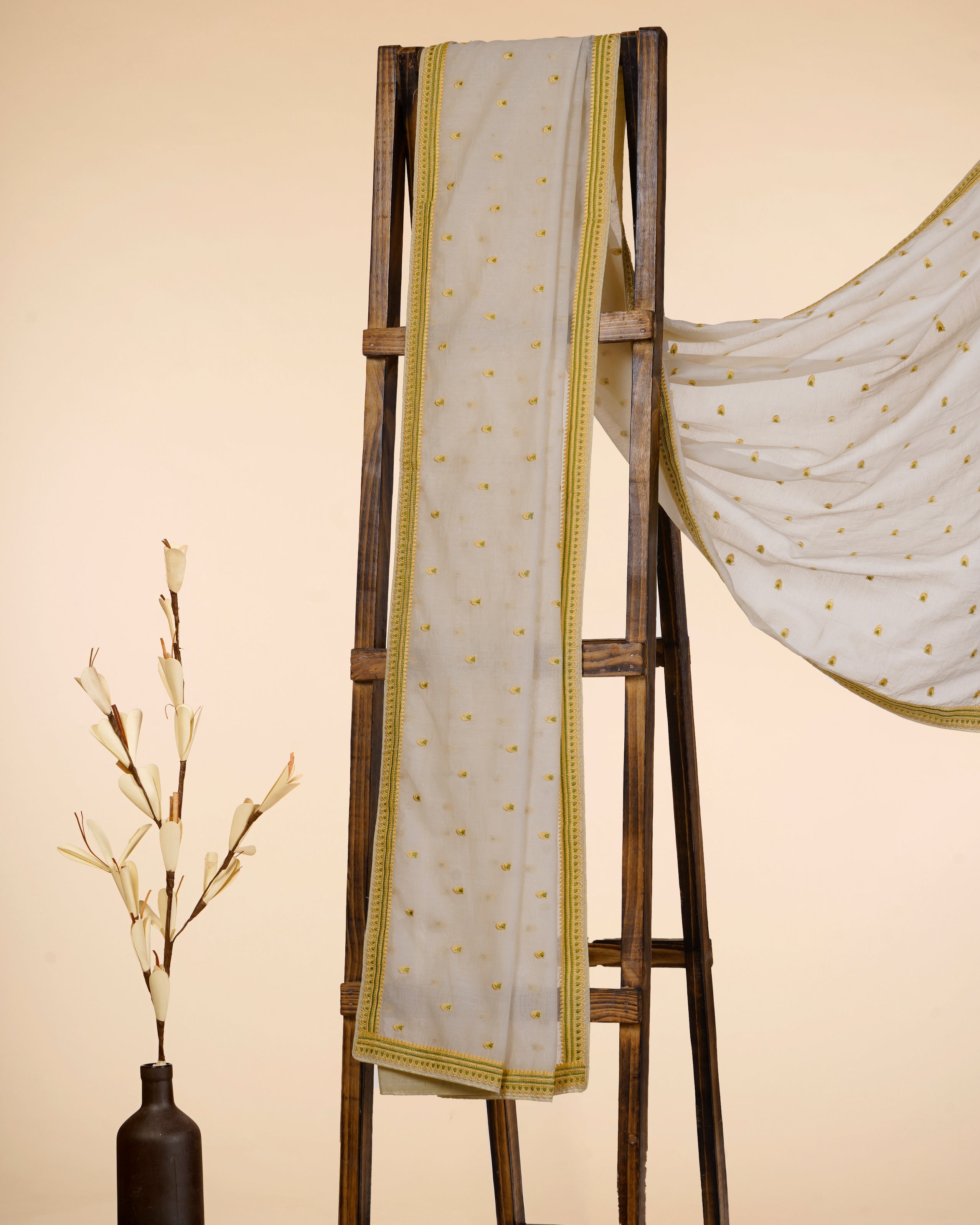 White Color Embroidered Chanderi Dupatta