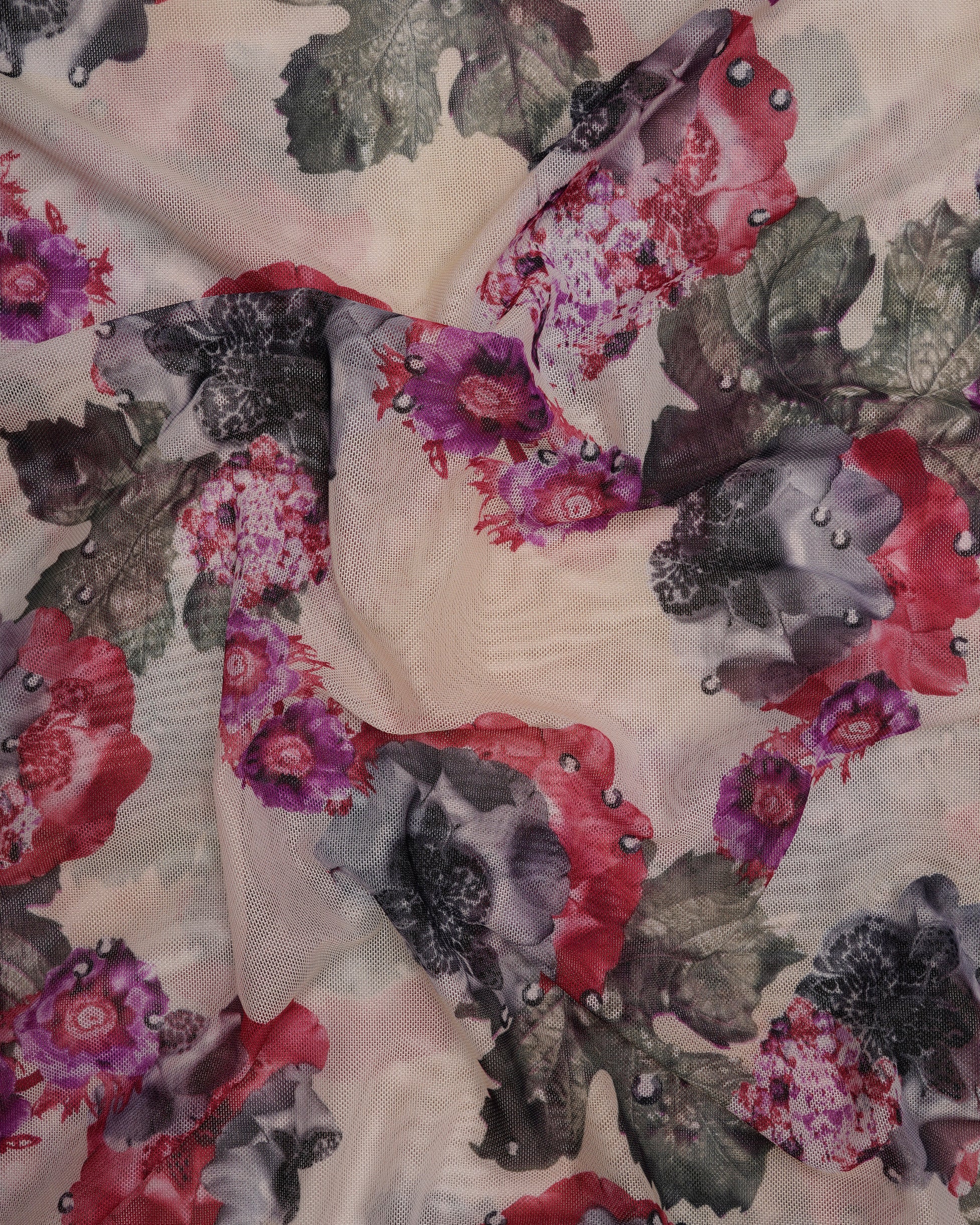 Multi Color Printed Net Lycra Stole with Tassels