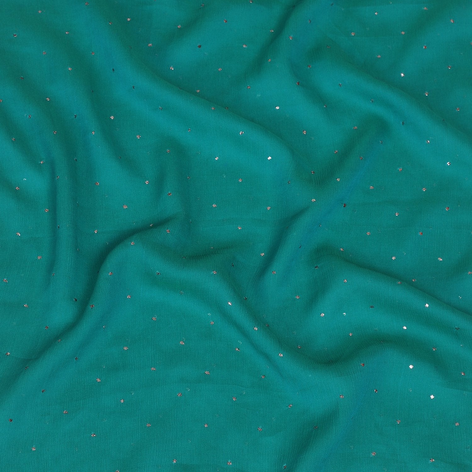 Teal Color Printed Chiffon Silk Stole with Tassels