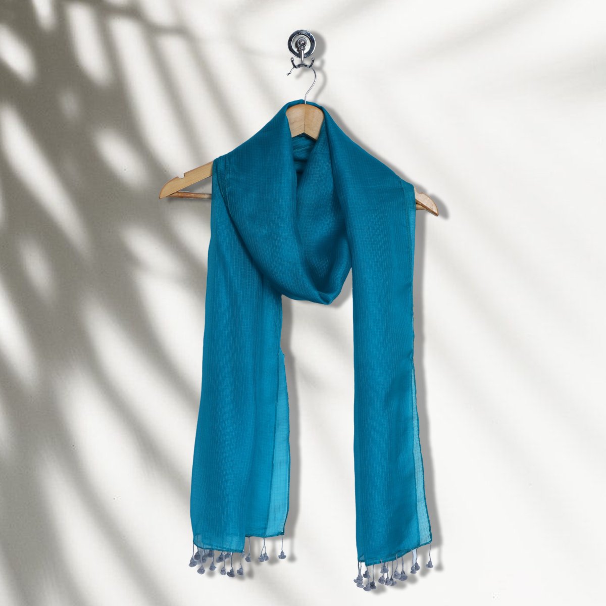 Turquoise Color Kota Silk Stole with Tassels