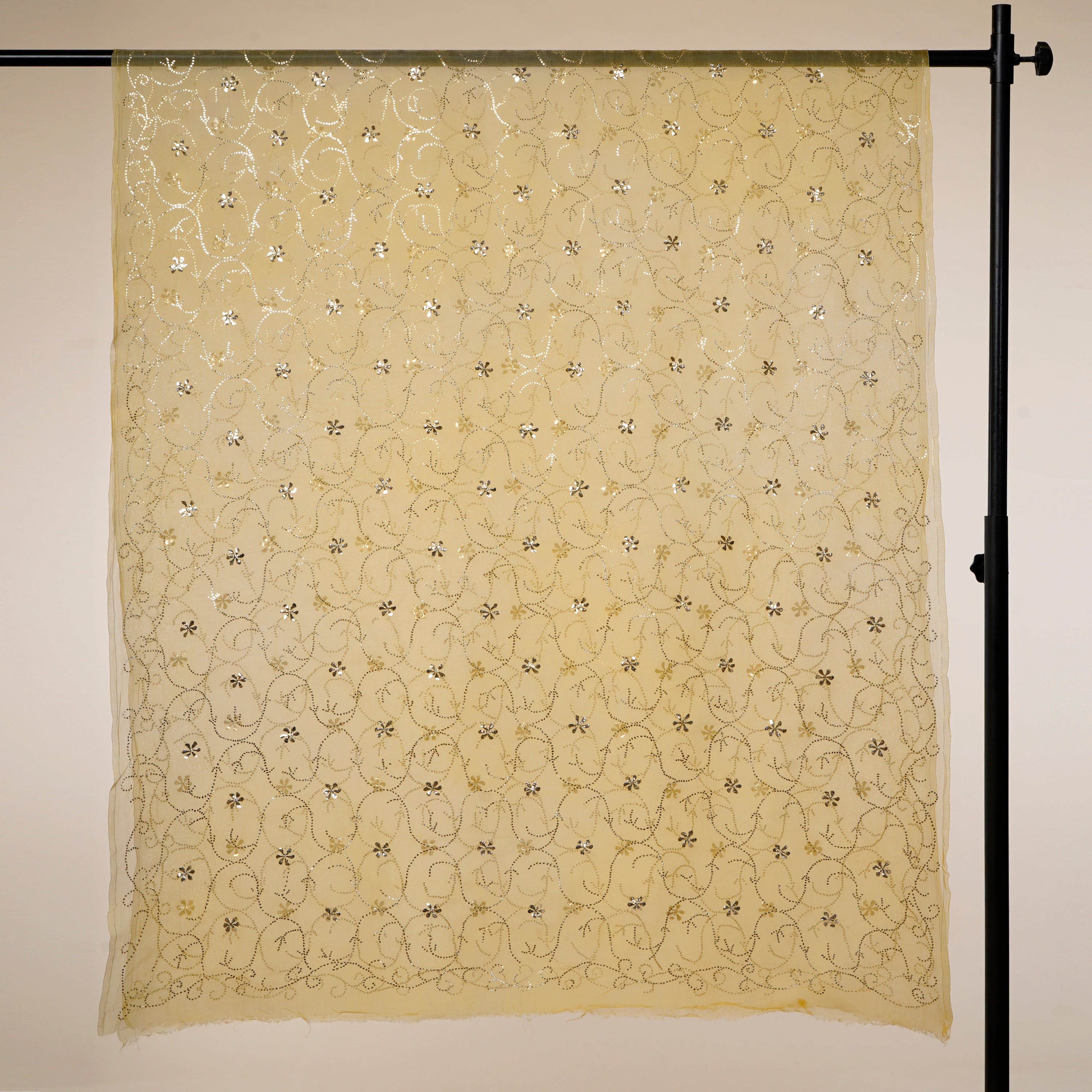 Yellow Color Hand Embroidered Mukaish Work Pure Organza Silk Dupatta