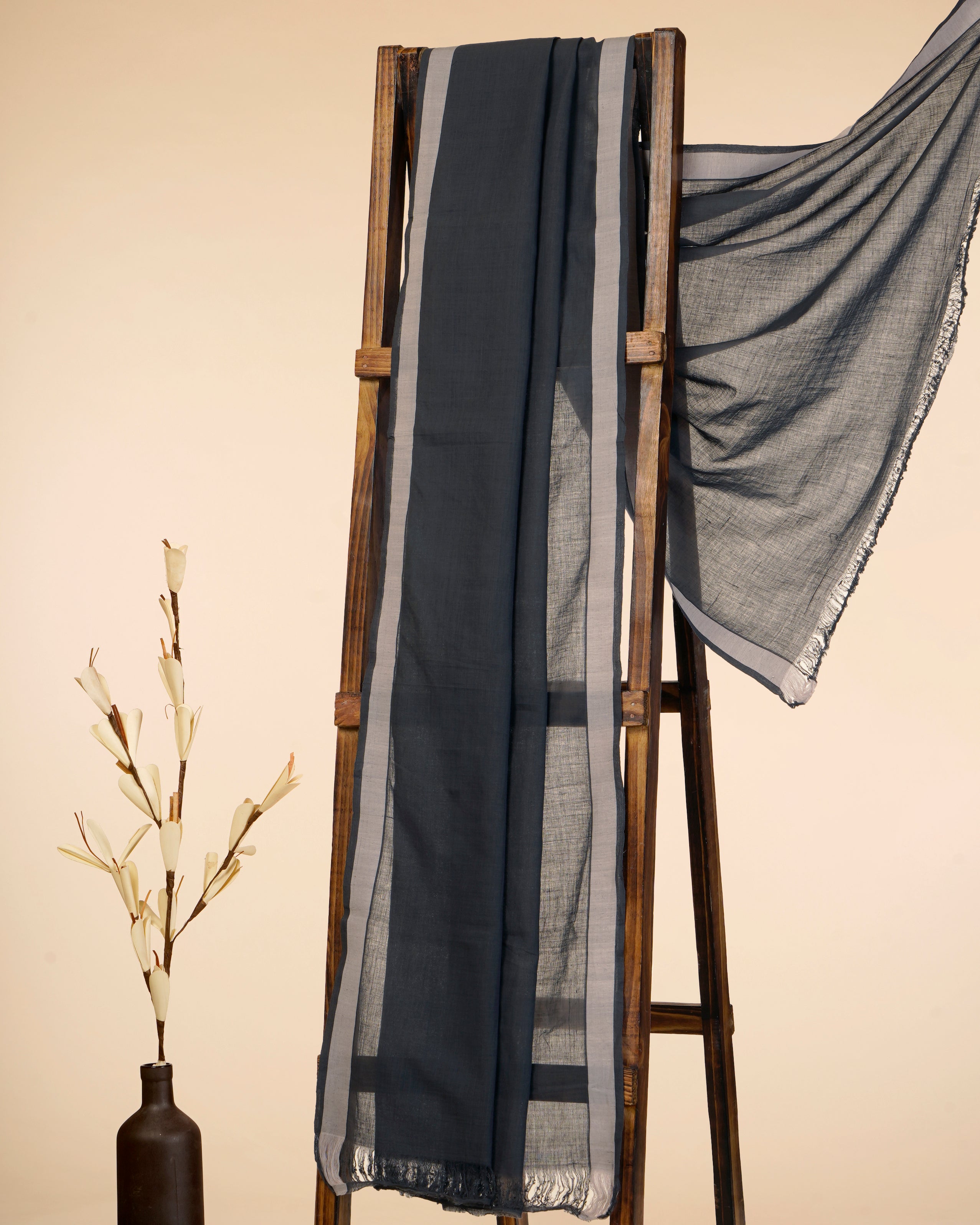 Dark Grey Color Handwoven Cotton Stole