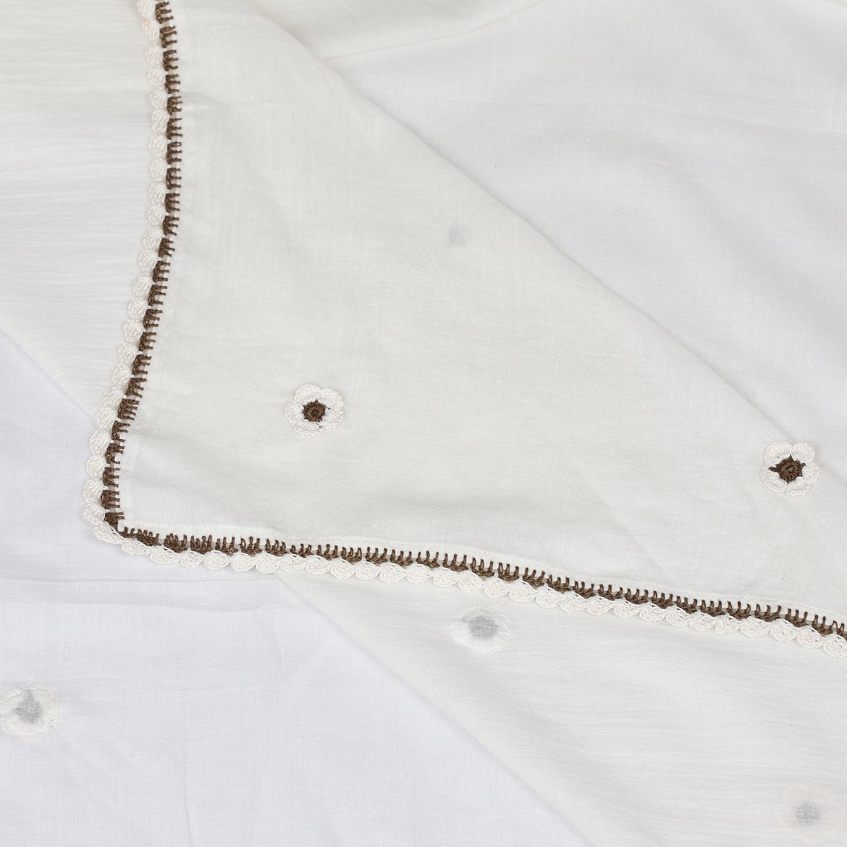 White-Brown Color Embroidered Pure Cotton Dupatta
