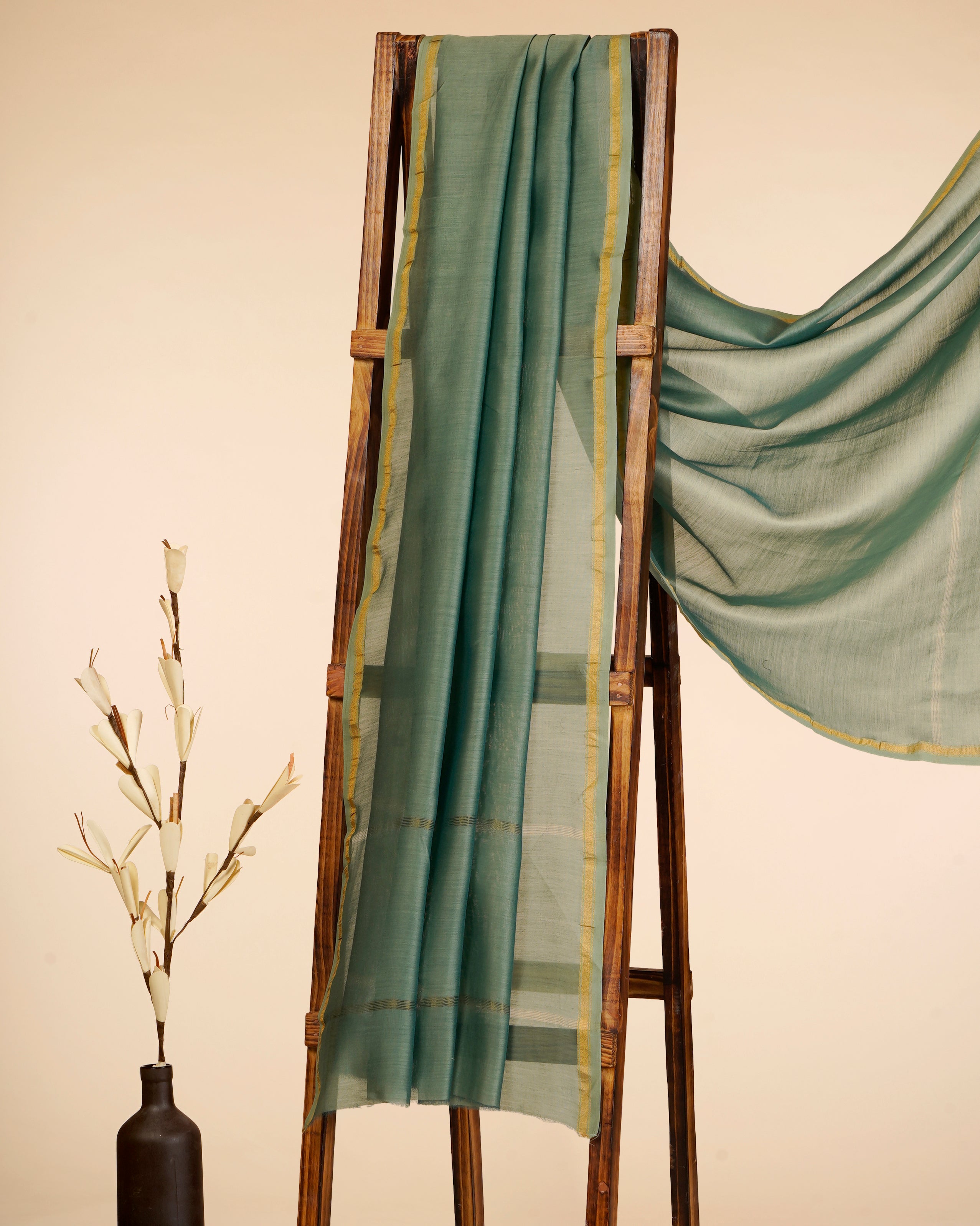 Green Color Pure Chanderi Dupatta With Zari Border