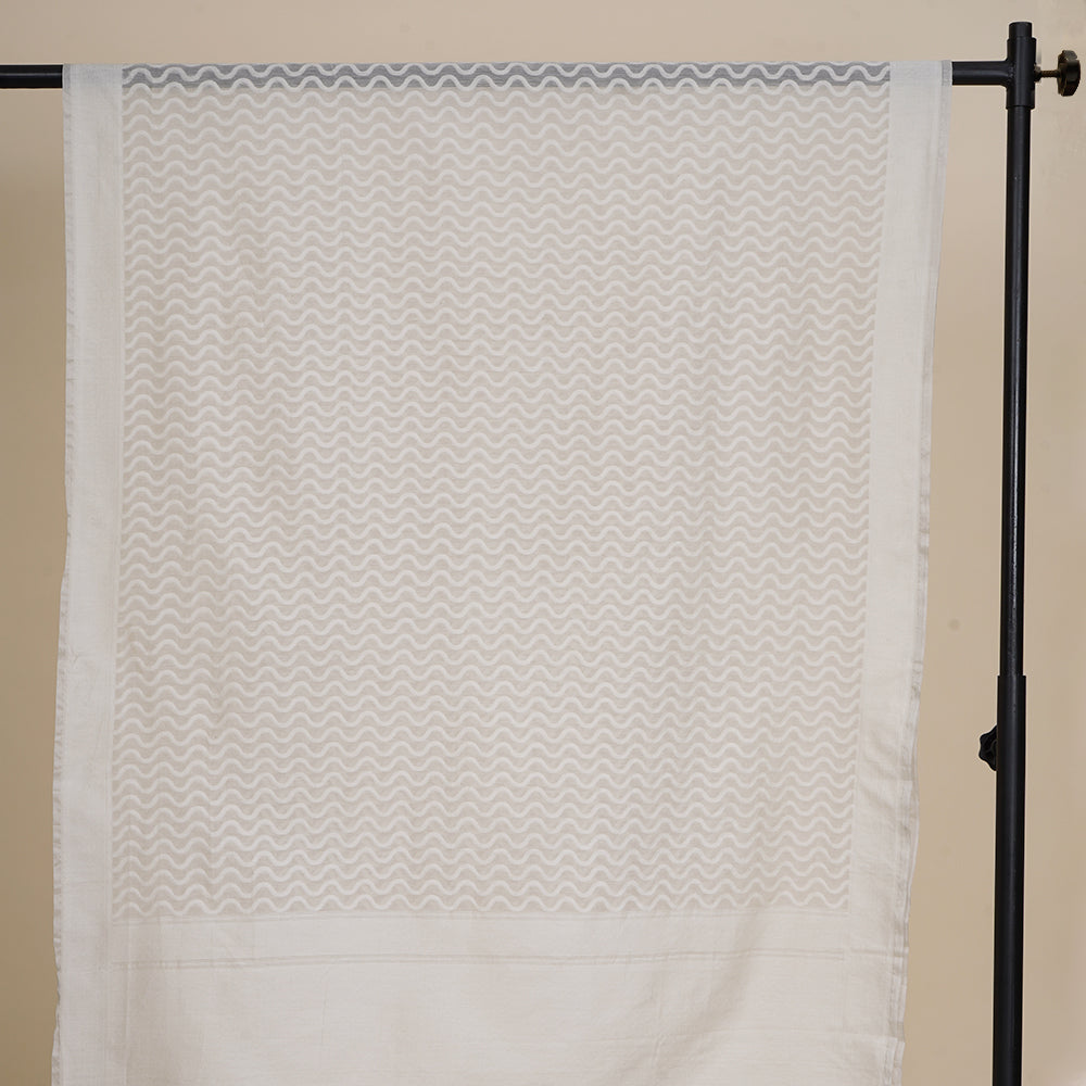 Off White Color Handwoven Jacquard Cotton Silk Dupatta with Tassels