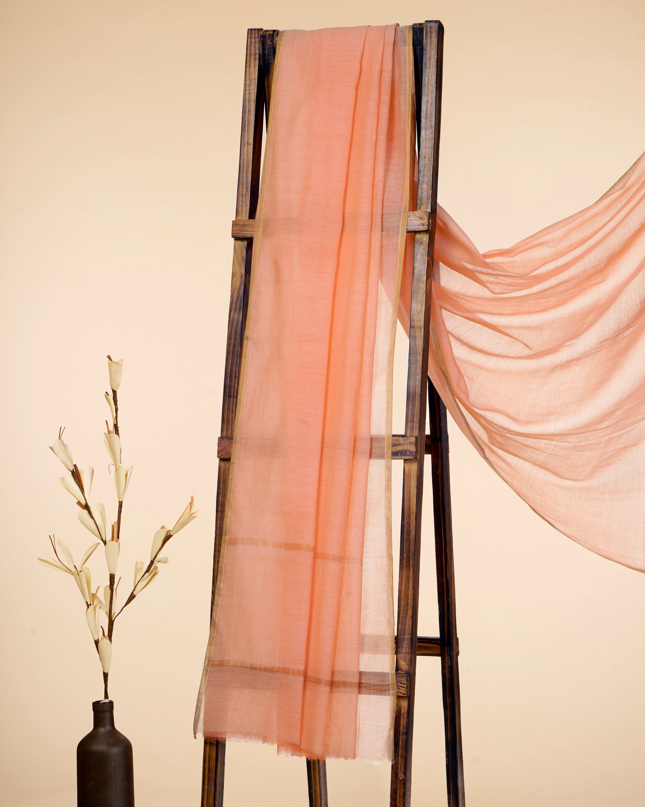 Peach Color Pure Chanderi Dupatta