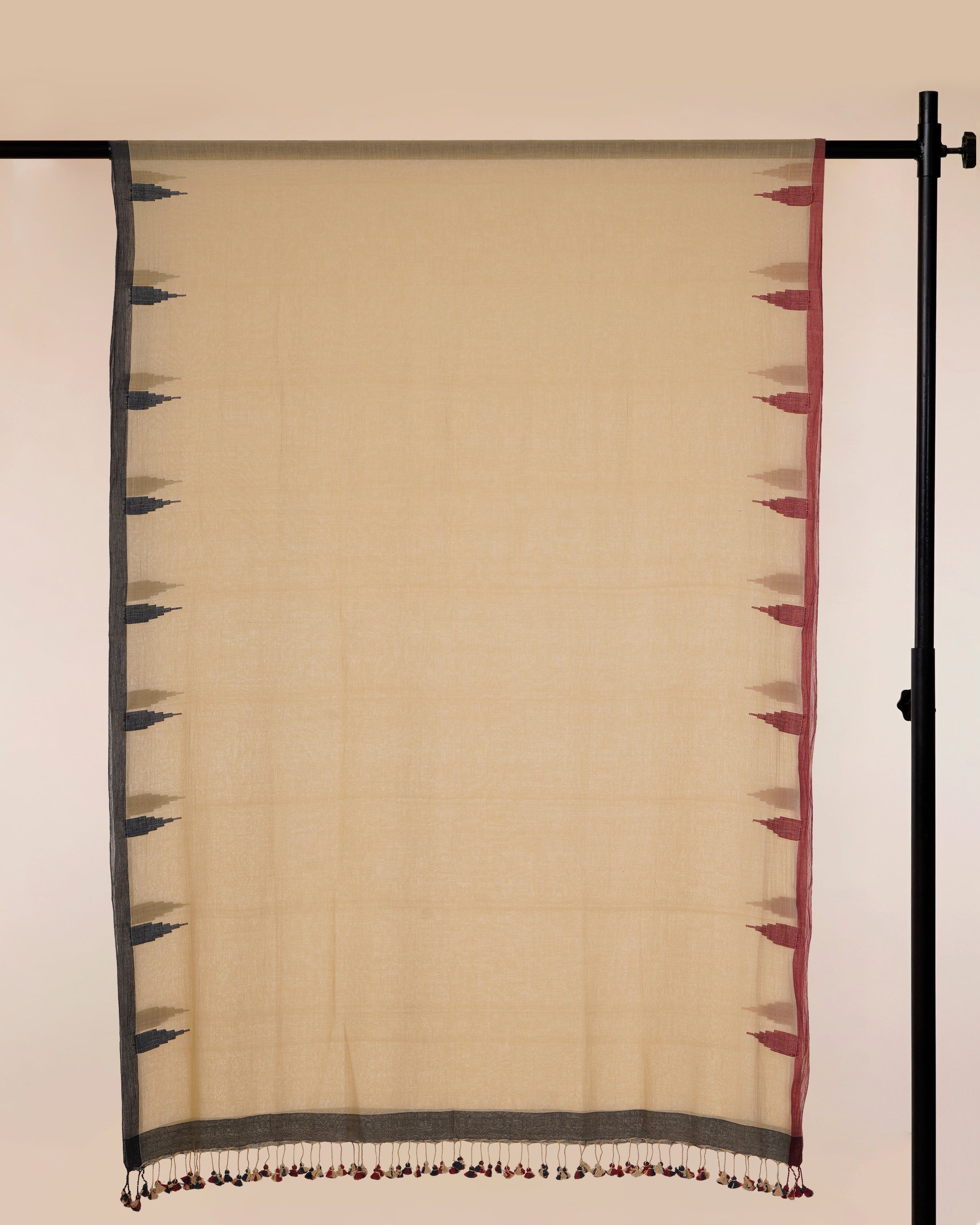 Beige Color Handwoven Jamdani Cotton Dupatta with Tassels