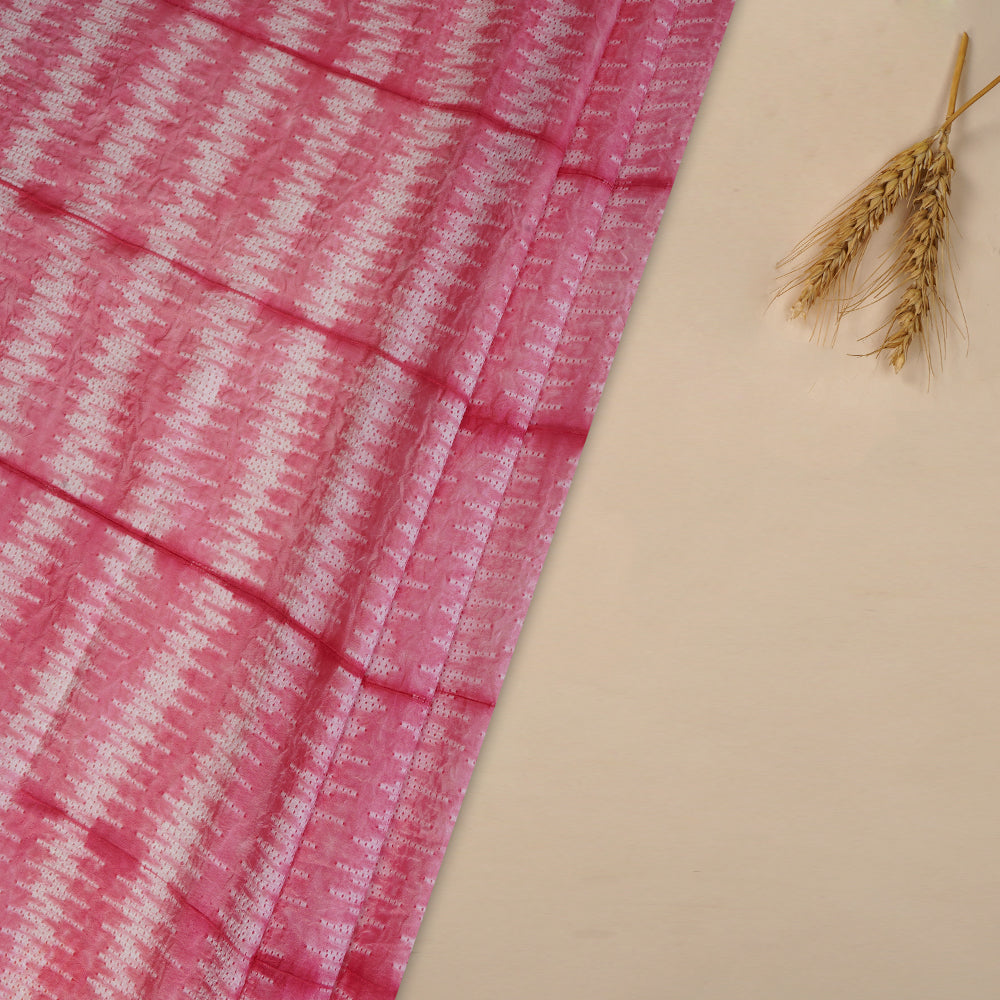 (Pre Cut 2.90 Mtr Piece) Light Pink Color Handcrafted Shibori Mulberry Silk Fabric