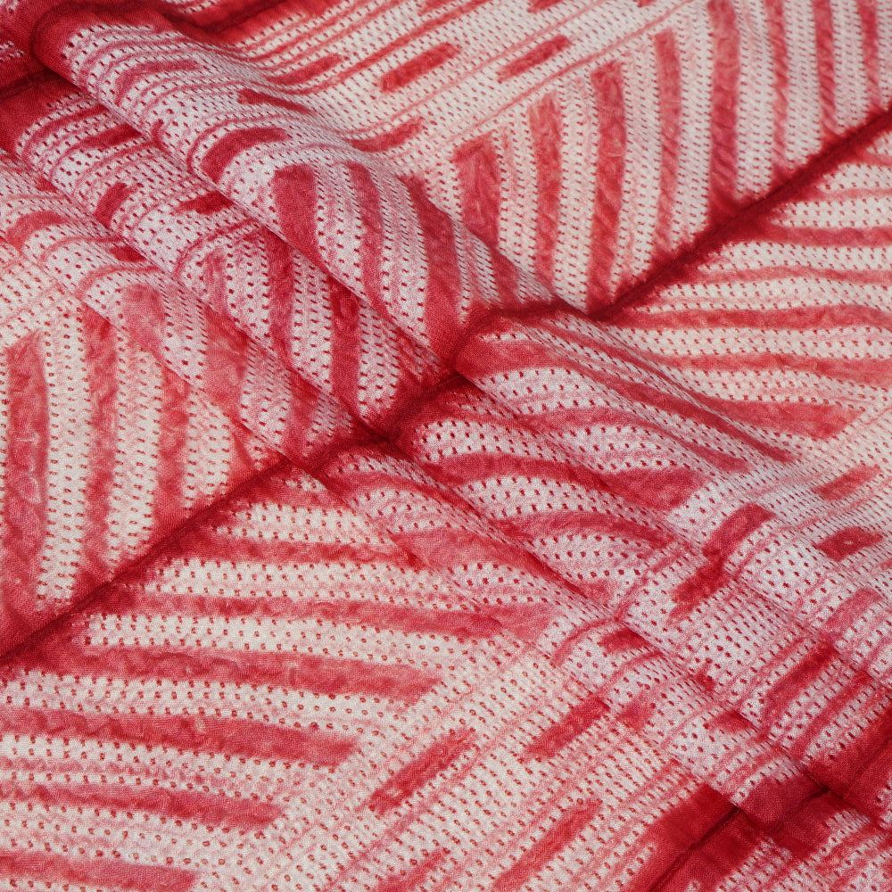 (Pre Cut 2.90 Mtr Piece) Mandy-Maroon Color Handcrafted Shibori Mulberry Silk Fabric