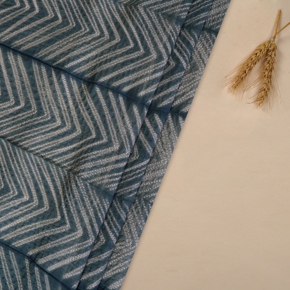(Pre Cut 3.05 Mtr Piece) Dull Blue Color Handcrafted Shibori Mulberry Silk Fabric