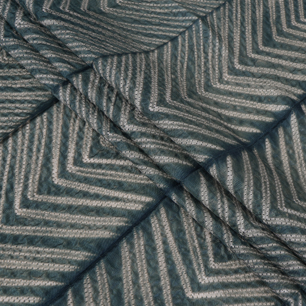 (Pre Cut 3.05 Mtr Piece) Dull Blue Color Handcrafted Shibori Mulberry Silk Fabric