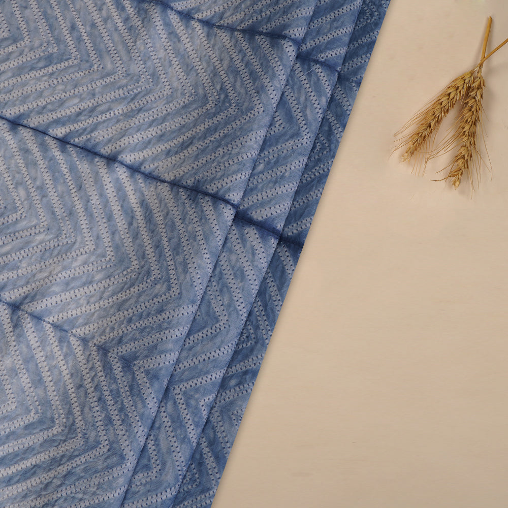 (Pre Cut 3.05 Mtr Piece) Blue Color Handcrafted Shibori Mulberry Silk Fabric