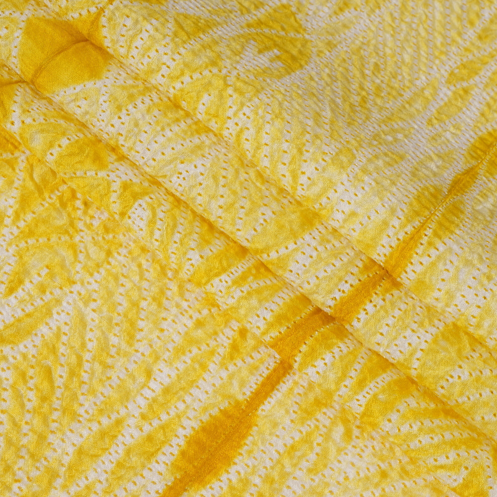 (Pre Cut 2.80 Mtr piece) Yellow-Mustard Color Handcrafted Shibori Mulberry Silk Fabric