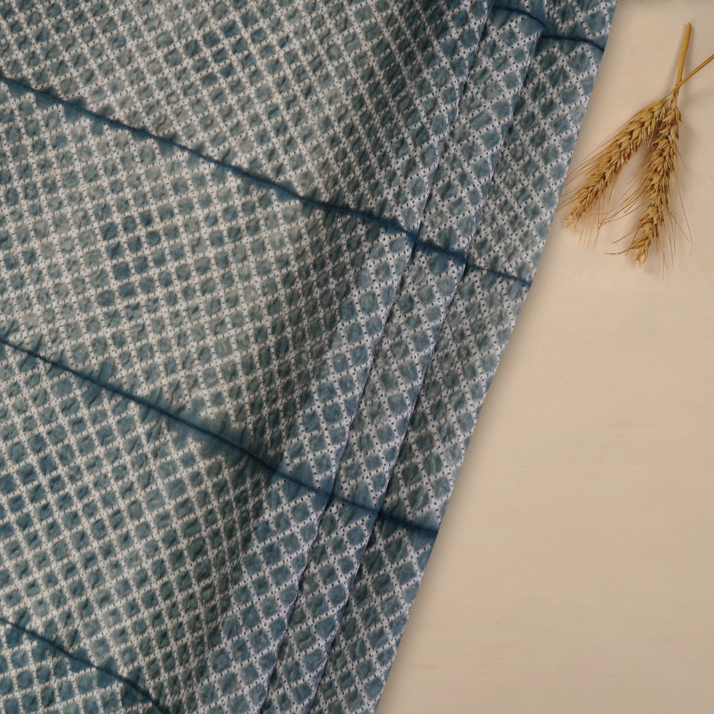 (Pre Cut 2.80 Mtr piece) Dull Blue Color Handcrafted Shibori Mulberry Silk Fabric