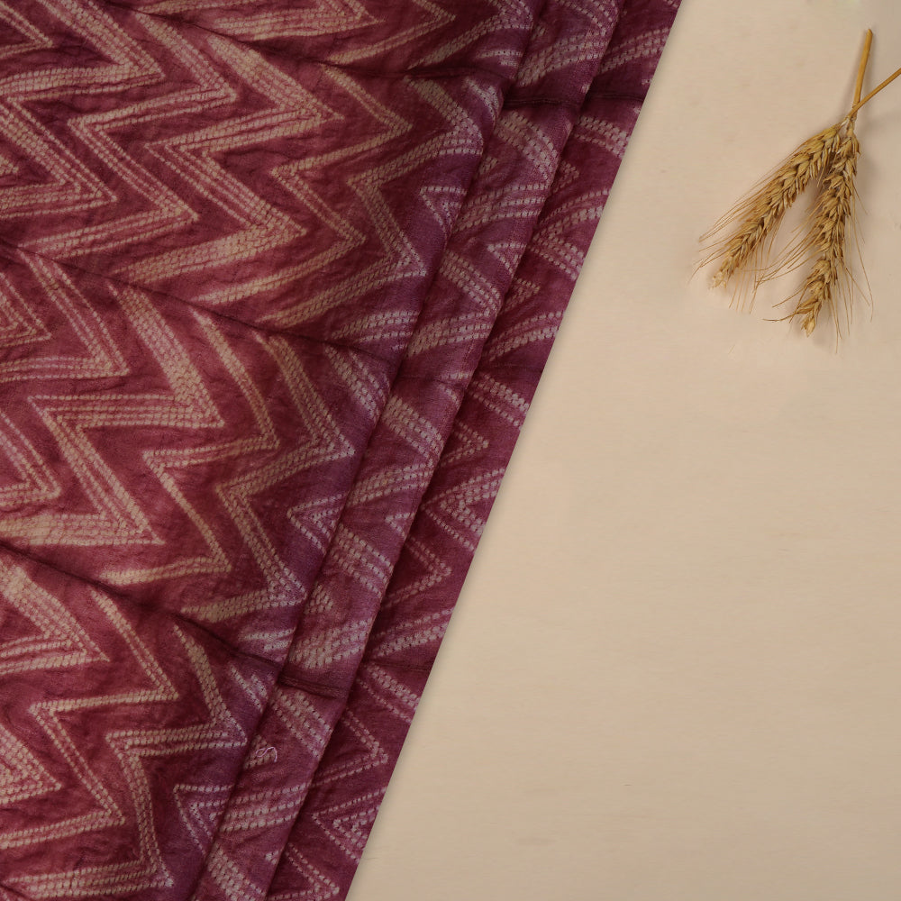 (Pre Cut 2.80 Mtr Piece) Plum Color Handcrafted Shibori Tussar Silk