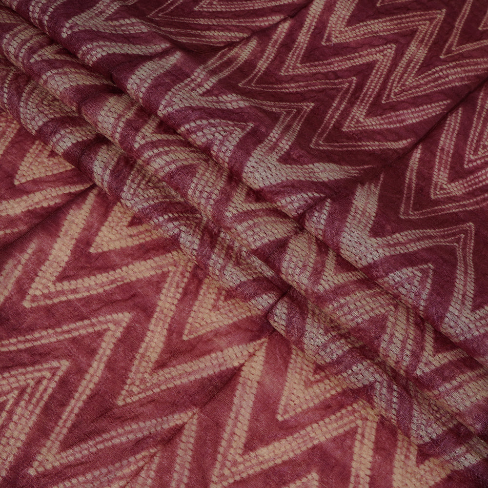 (Pre Cut 2.80 Mtr Piece) Plum Color Handcrafted Shibori Tussar Silk