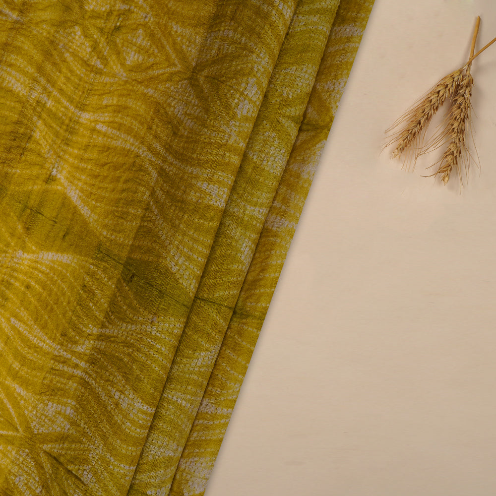 (Pre Cut 3.30 Mtr Piece) Barberry Yellow Color Handcrafted Shibori Tussar Silk